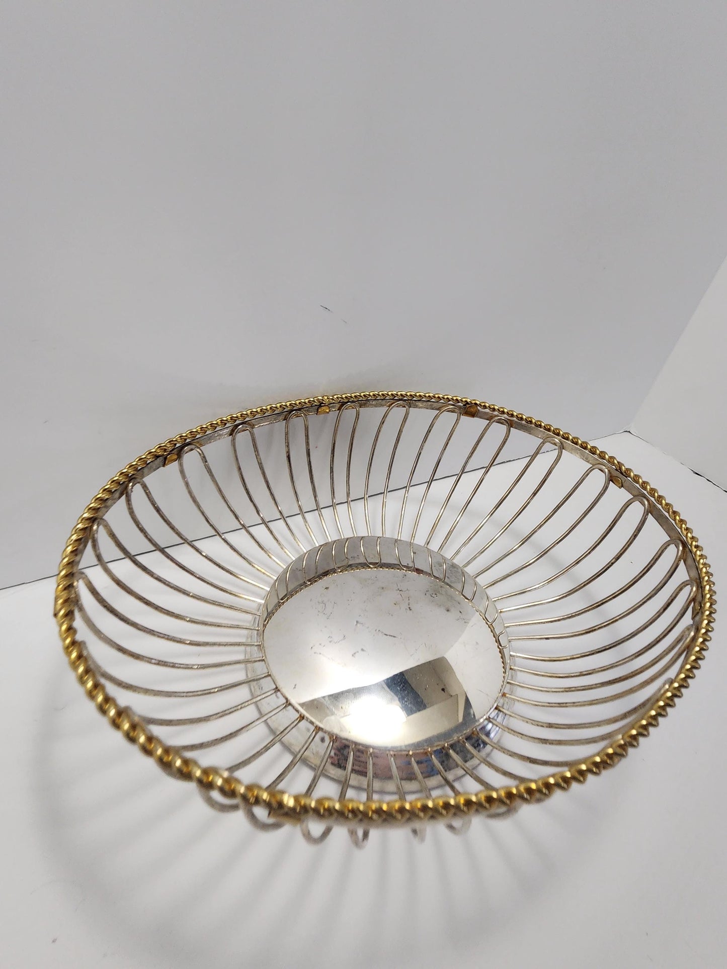 MCM Vintage Silver & Gold Wire Basket - Baskets - Wire Basket - Mcm - Mcm Basket - Kitchen - Kitchen Decor - Bowls