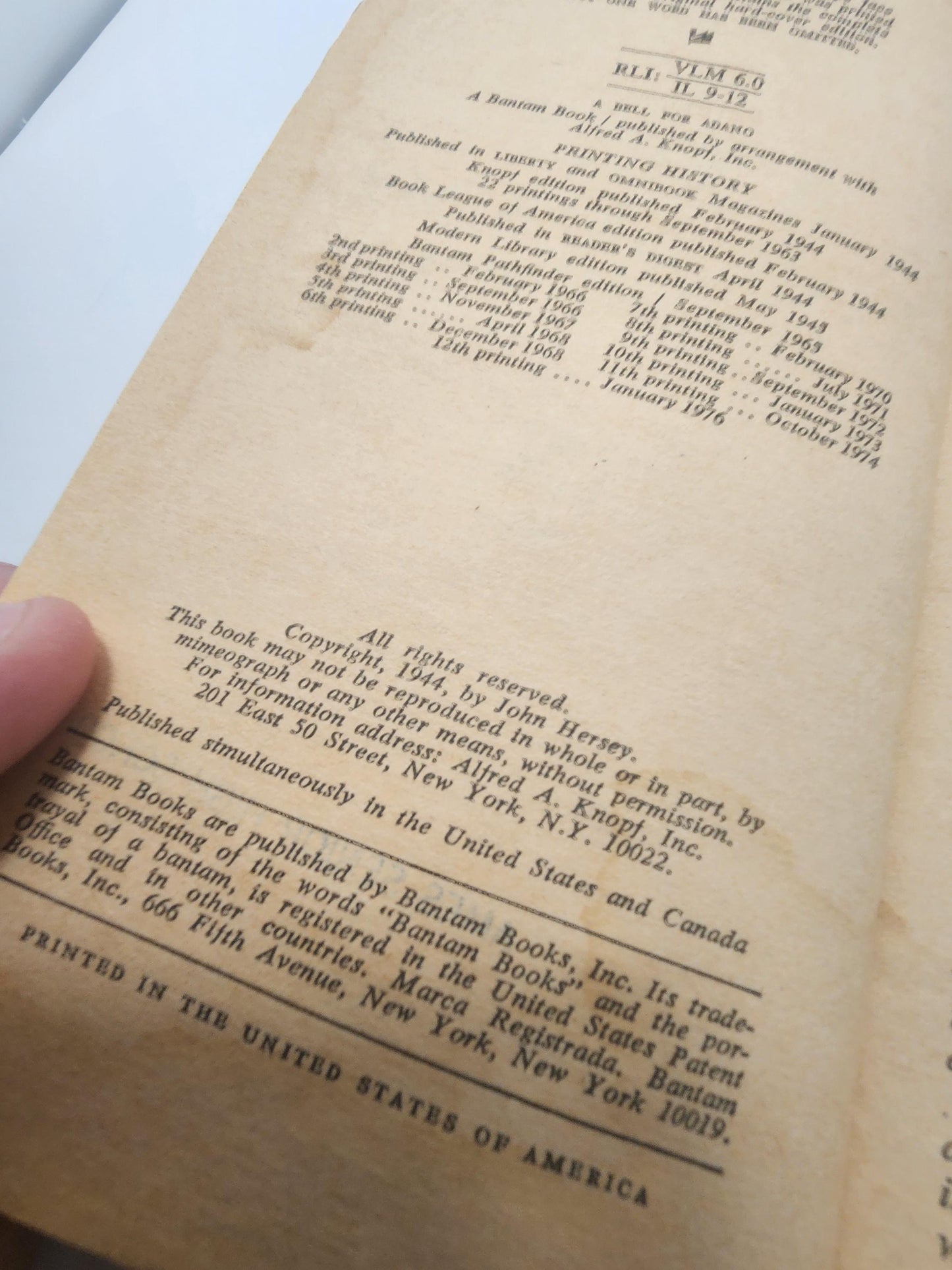 John Hersey 1980's Paperback Books LOT Of 2 - Paperback Books - John Hersey Books - The Wall - A Bell For Adano - Vintage Books - 1980's