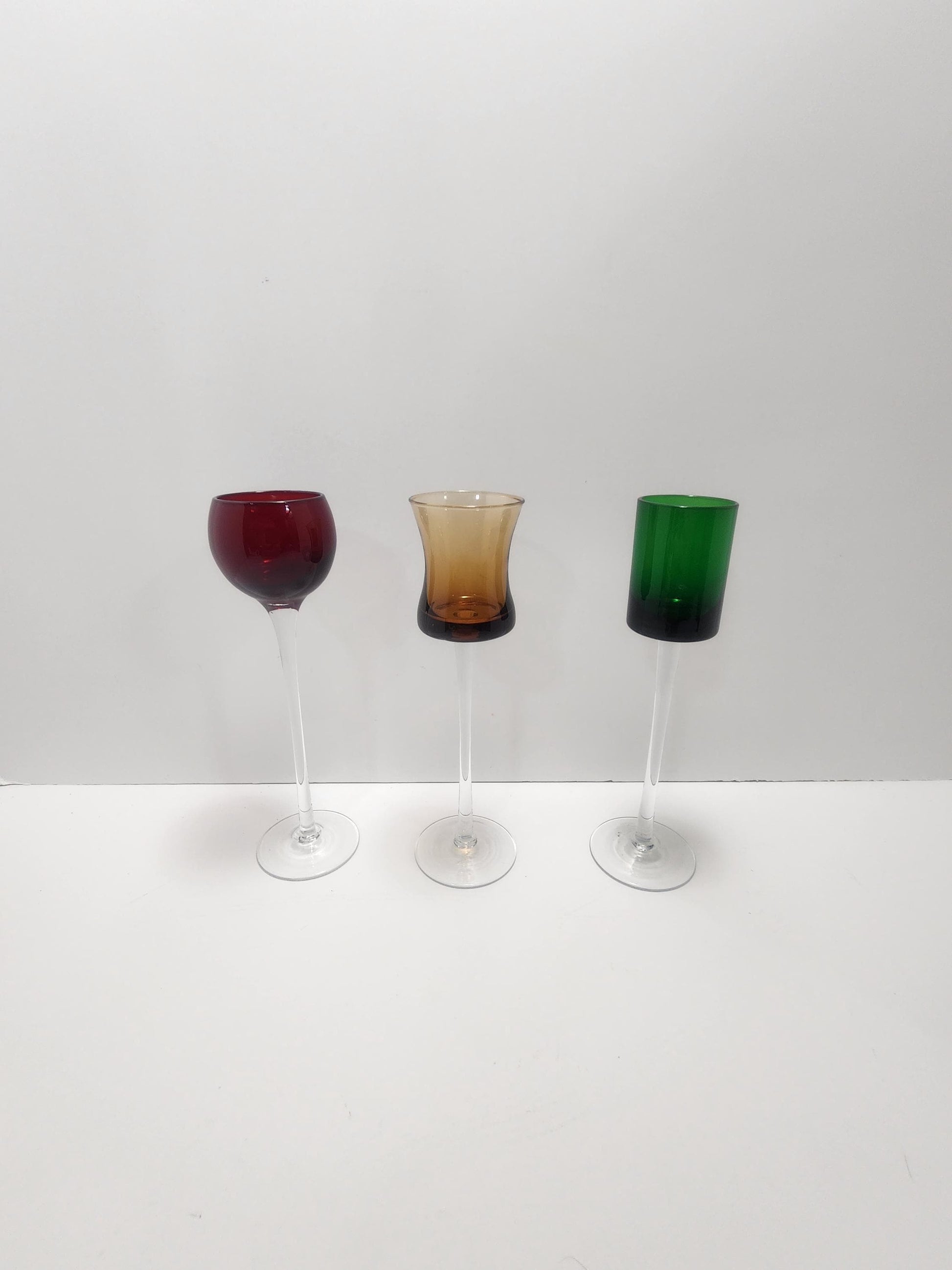 Vintage Amber Liqueur Glass With Long Stems SET Of 3 - Koloman Moser - Moser Pope Collection - Amber Glass - Glasses - Shot Glass