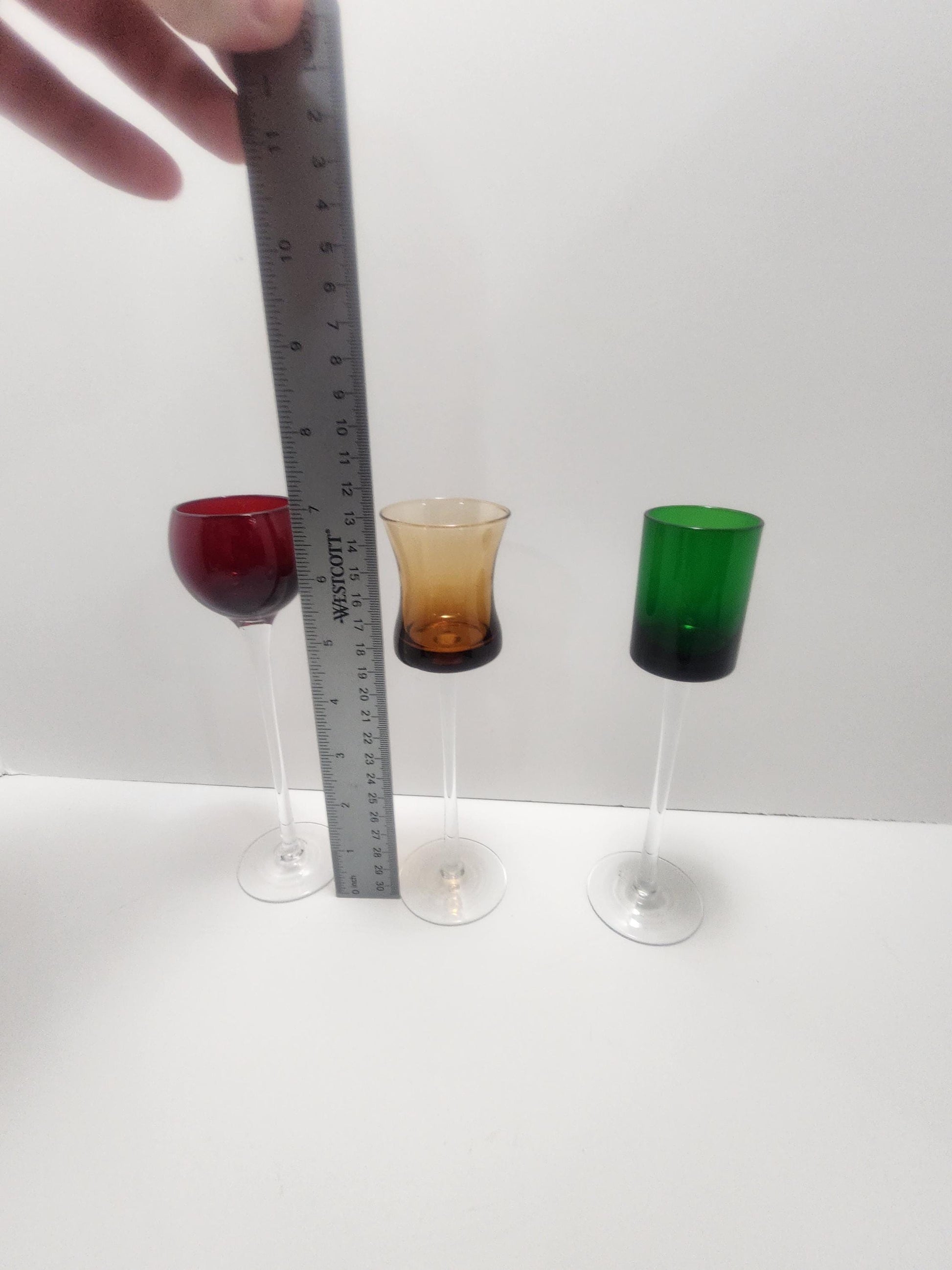 Vintage Amber Liqueur Glass With Long Stems SET Of 3 - Koloman Moser - Moser Pope Collection - Amber Glass - Glasses - Shot Glass