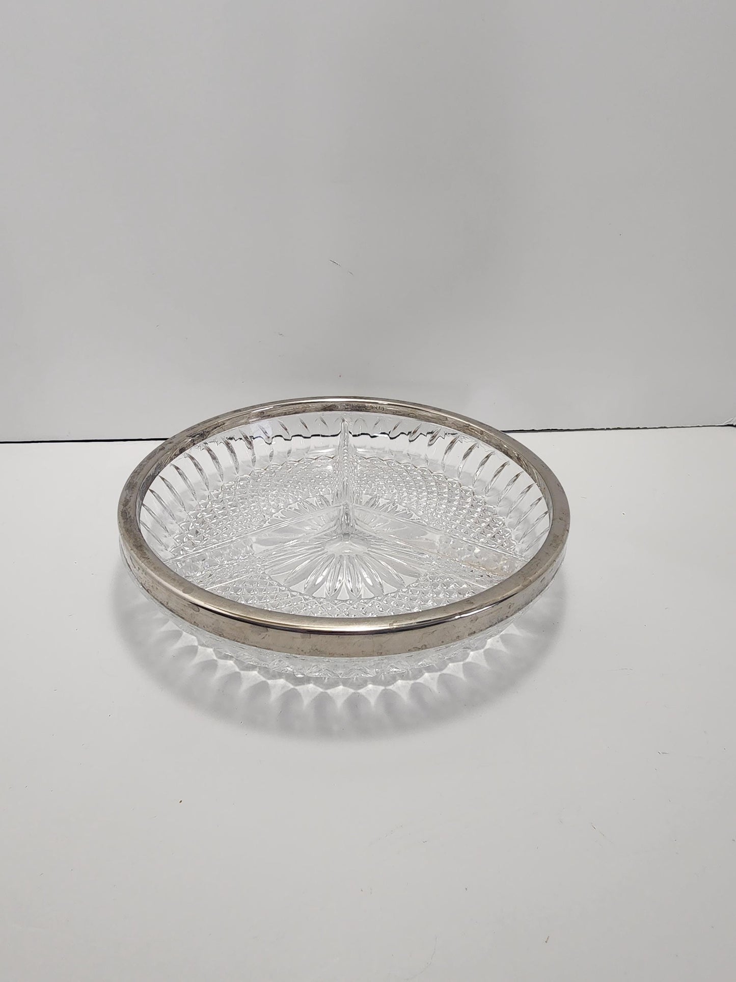 Crystal & Silver Vintage Glass Divided Serving Dish - Dishes - Serving Dish - Glass - Vintage Glass - Serving Tray