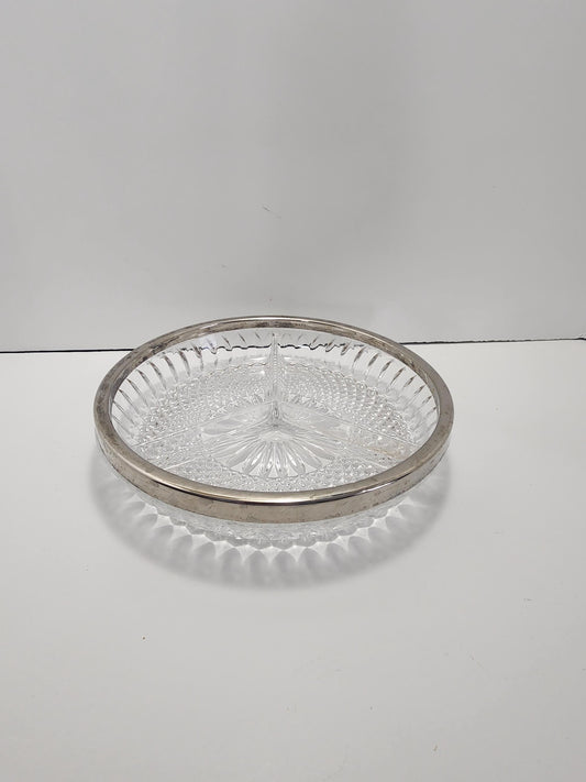 Crystal & Silver Vintage Glass Divided Serving Dish - Dishes - Serving Dish - Glass - Vintage Glass - Serving Tray