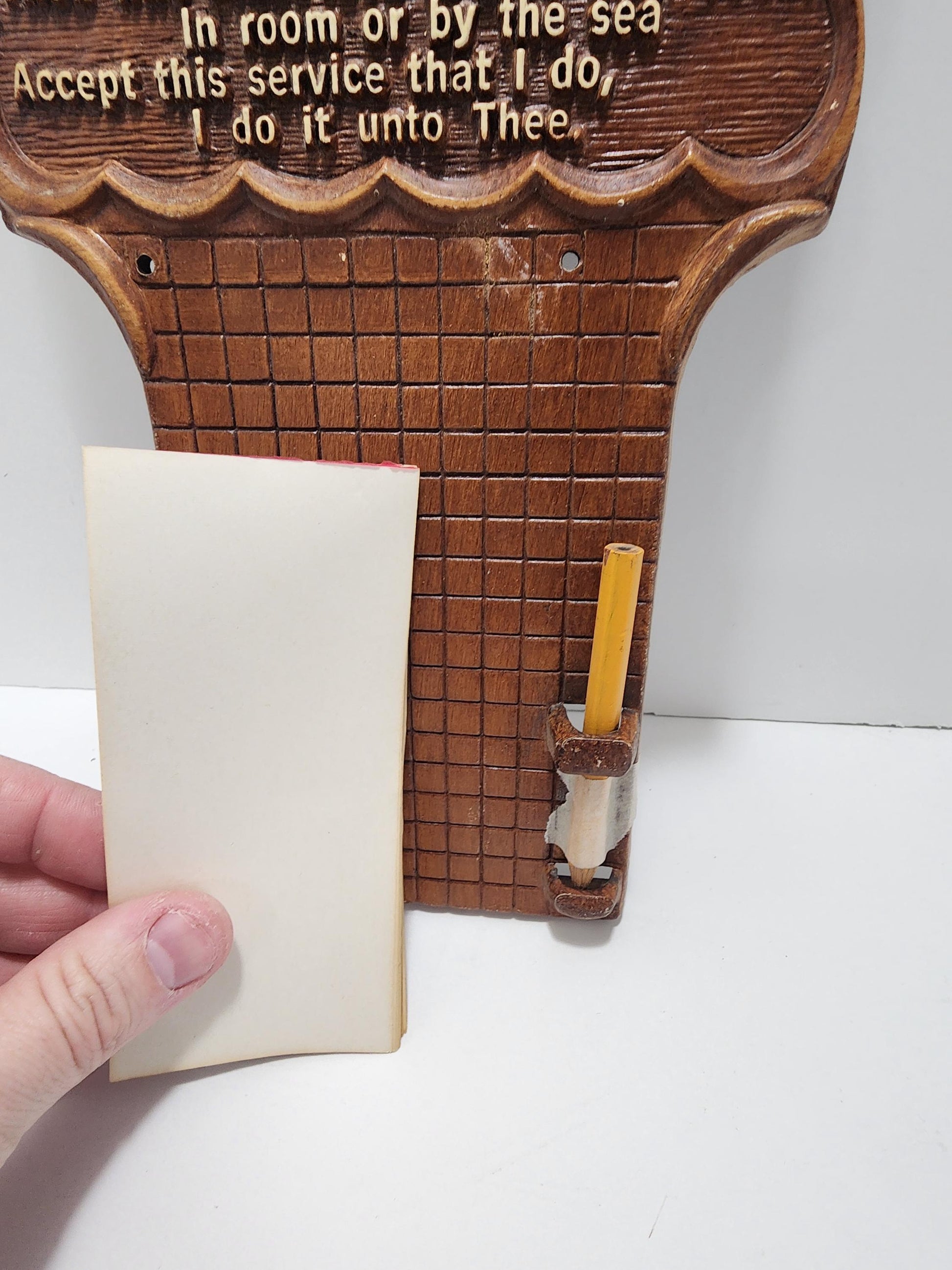 Vintage 1980's A Kitchen Prayer Hangable Plaque With Paper & Pencil - Prayer - Kitchen - Kitchen Decor - Religion - Religious Gifts