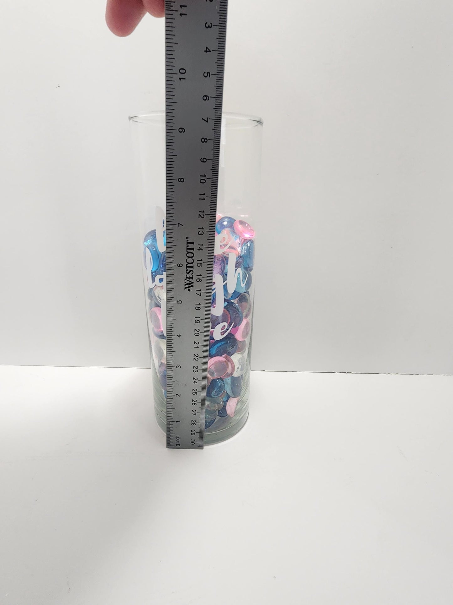 Live Laugh Love Tall Glass Vase With Colored Rocks - Colored Rocks - Aquarium Rocks - Rocks - Live Laugh Love - Vase - Glass - Decor