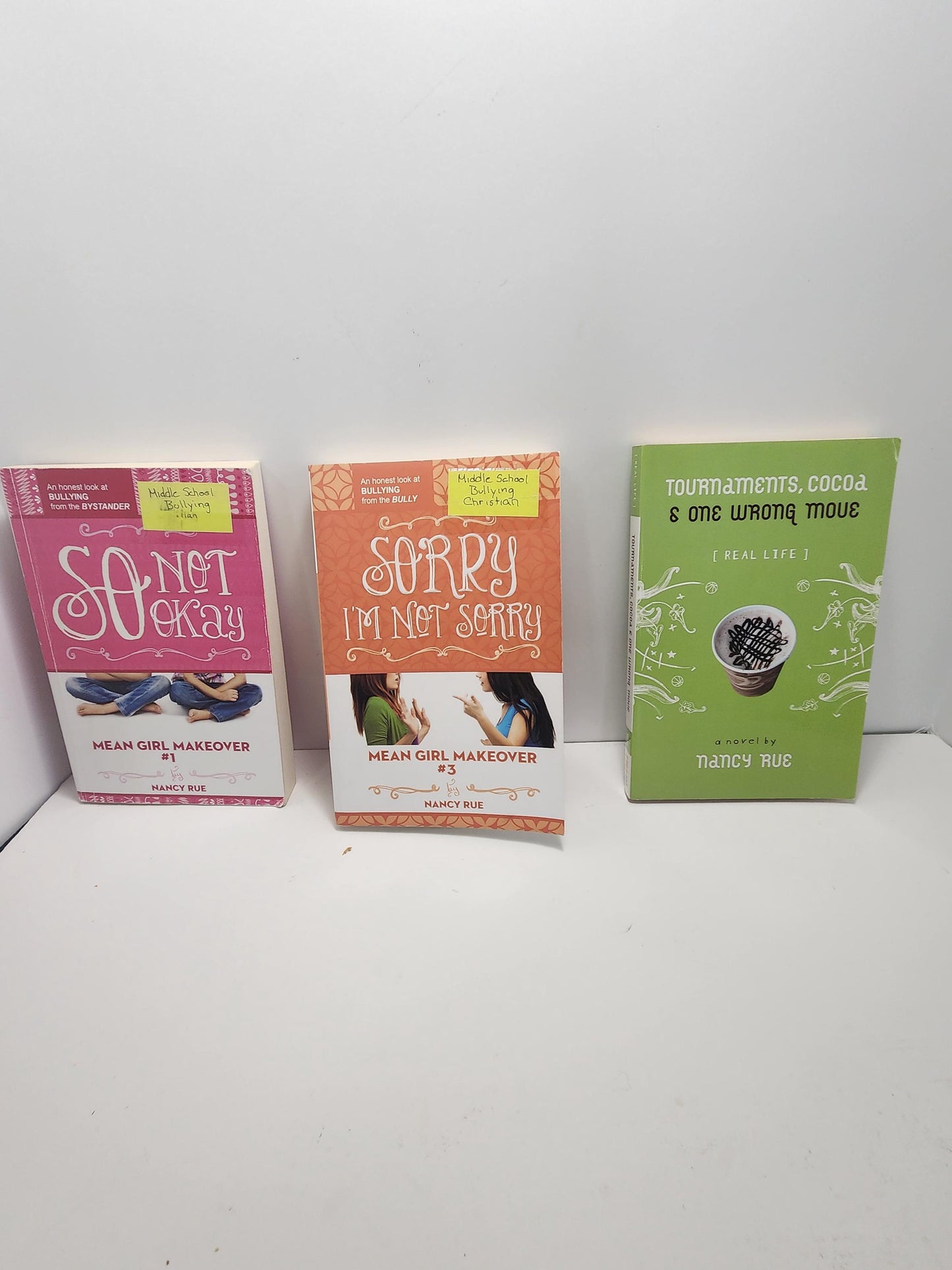 Nancy Rue Book LOT Of 3 - Nancy Rue - Nancy Rue Books - Sorry I'm Not Sorry - Bullying Books - Christian Books - Tournaments, Cocoa and One