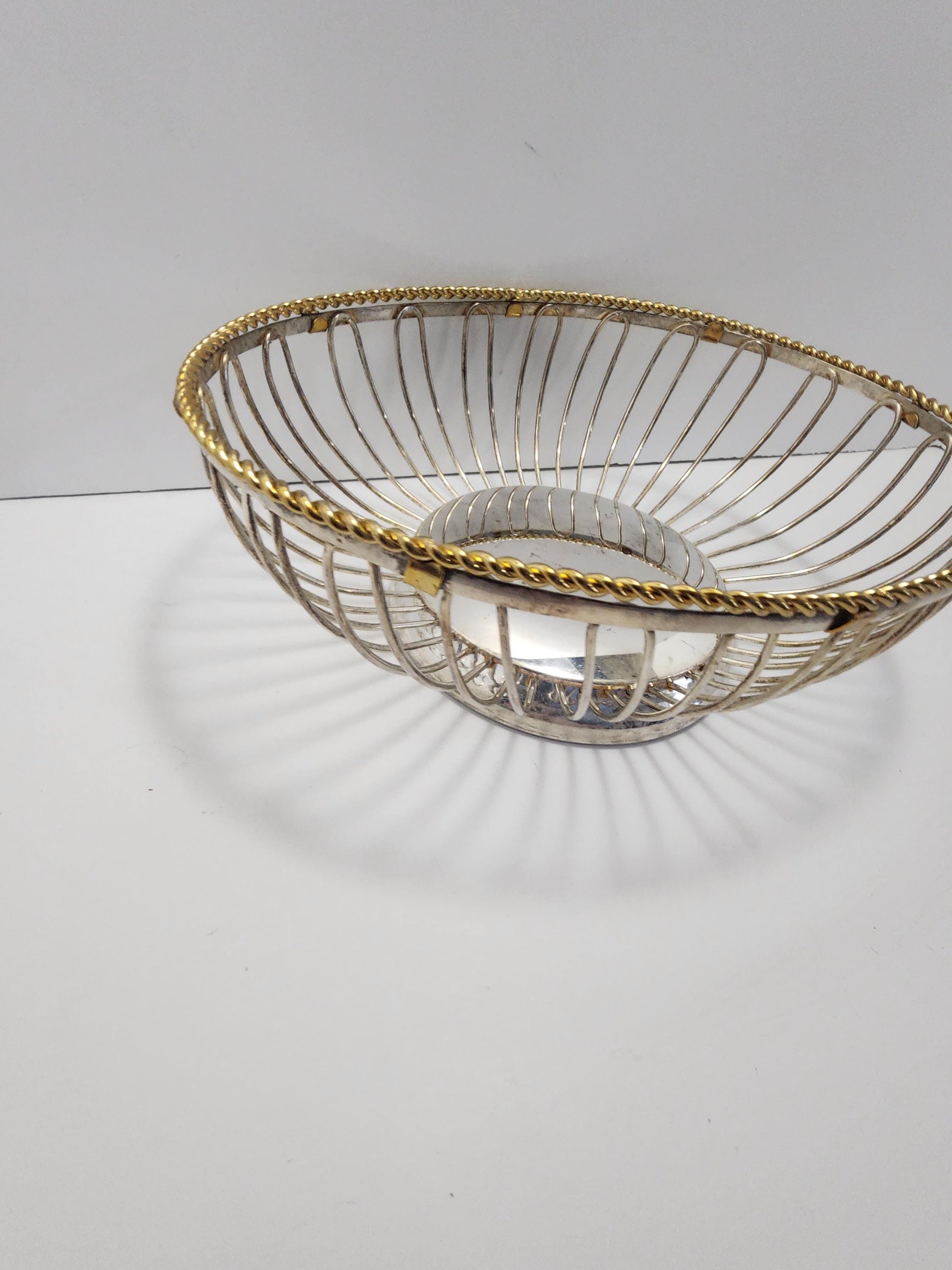 MCM Vintage Silver & Gold Wire Basket - Baskets - Wire Basket - Mcm - Mcm Basket - Kitchen - Kitchen Decor - Bowls