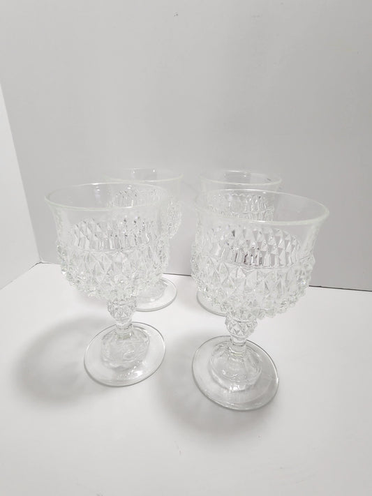Indiana Glass Vintage Diamond Print Glasses SET Of 4 - Glasses - Tumblers - Indiana Glass - Diamond Glass - Glass Set - Drinkware