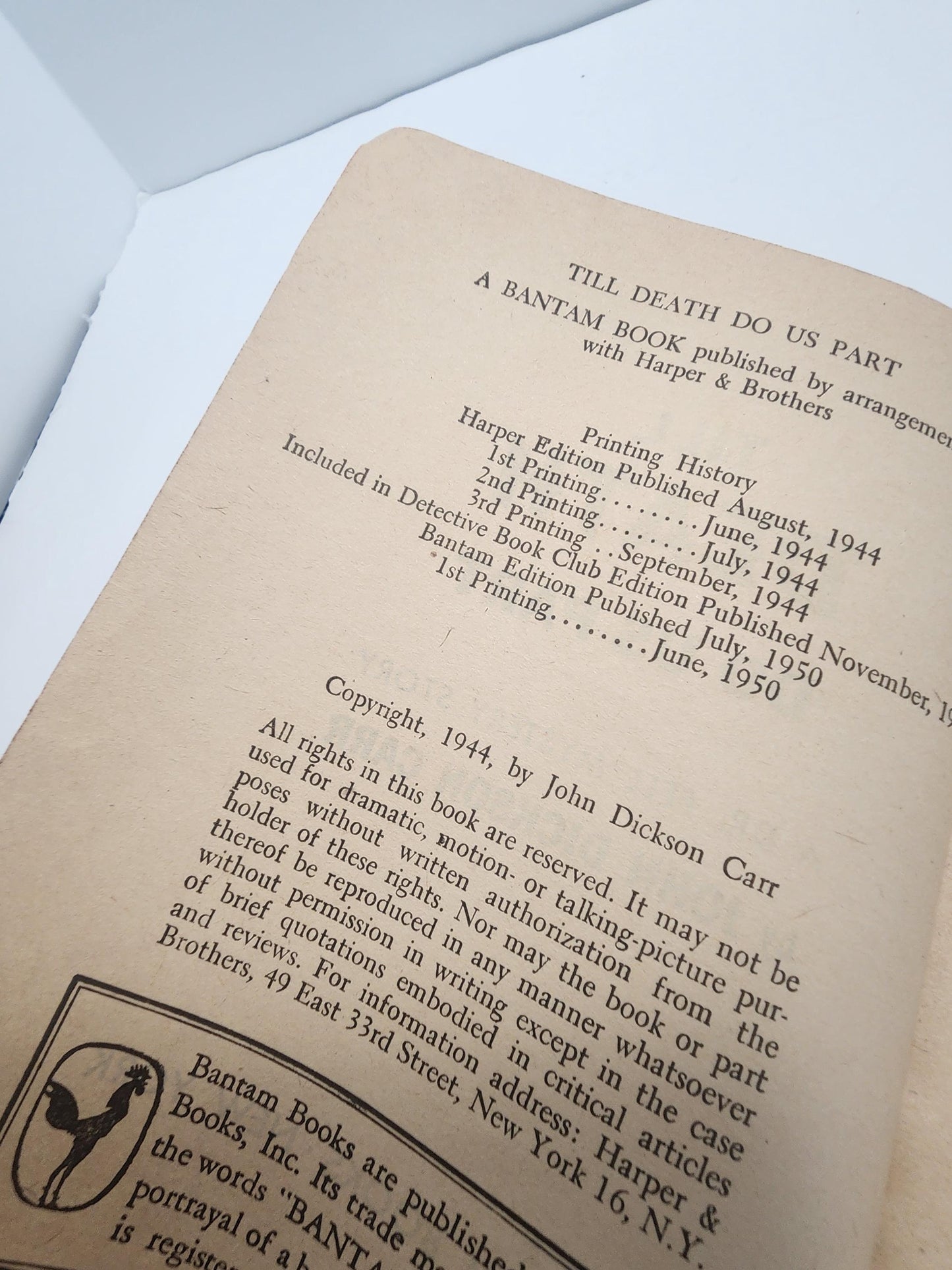 1950's Till Death Do We Part Murder Mystery Vintage Book By John Dickson Carr - John Dickson Carr - Wedding - Mystery Books - Till Death Do