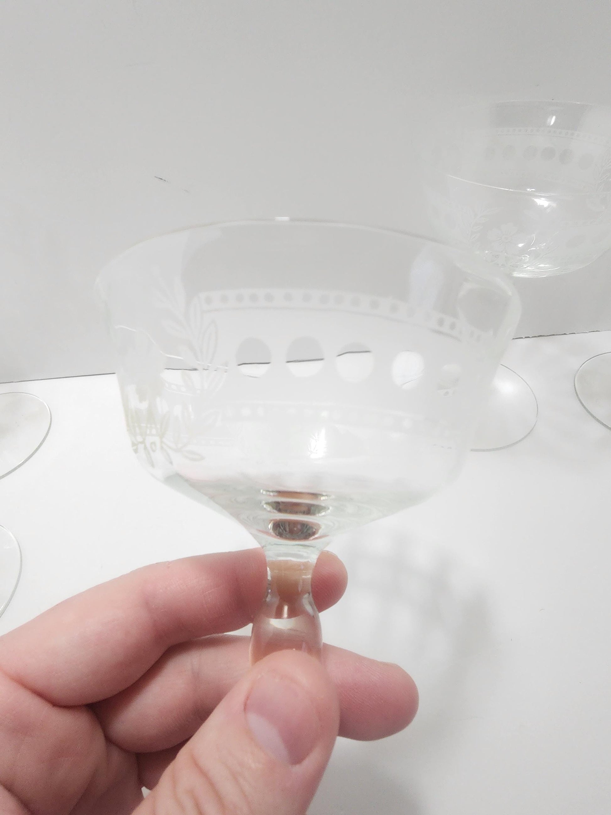 Vintage 1980's Etched Martini Cocktail Glasses SET Of 4 - 1980's - Cocktail Glasses - Barware - Etched Glass - Martini - Martini Glasses