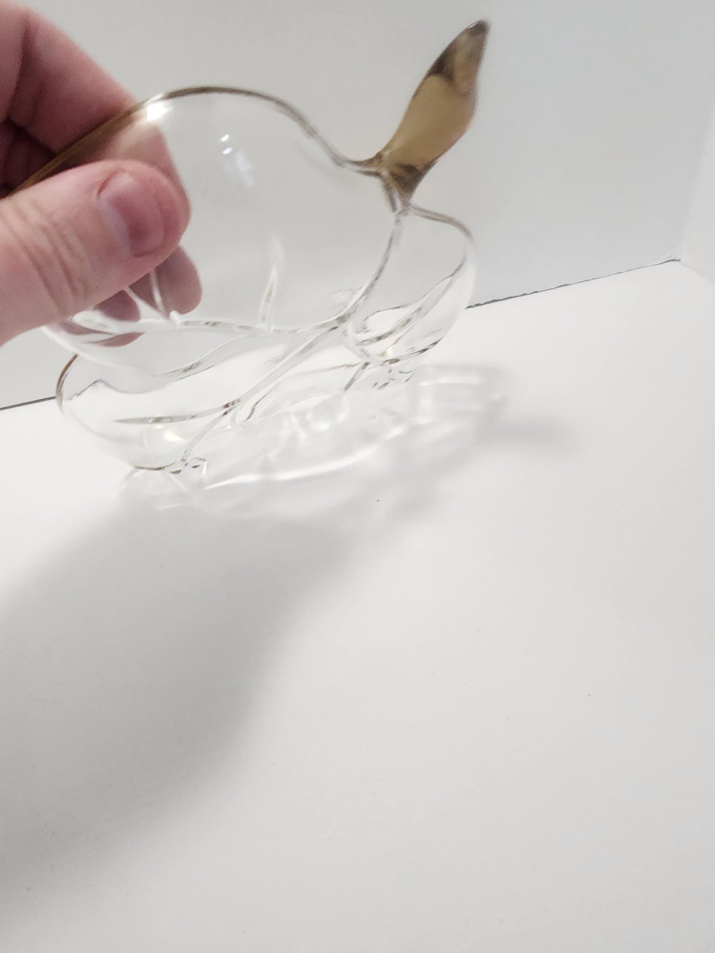 Early American Pattern Glass Dish OR Golden Lined Leaf Shaped Dish - Candy Dish - Serving Dish - Mid Century Glass - EQPG - Glass - Serving