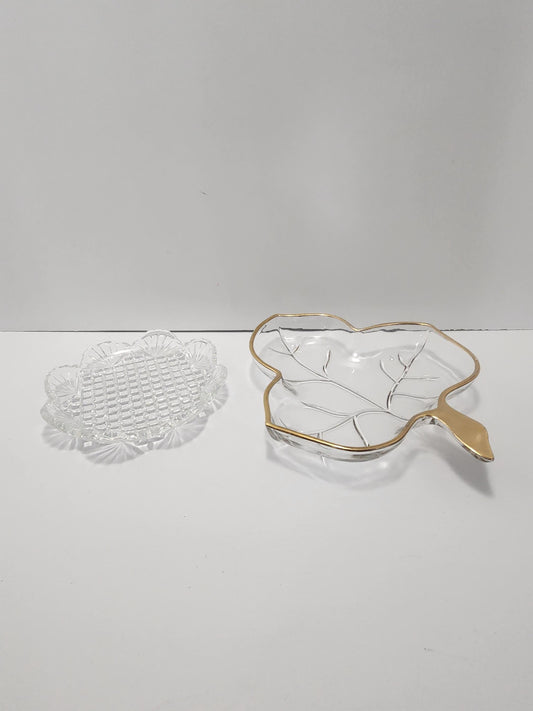 Early American Pattern Glass Dish OR Golden Lined Leaf Shaped Dish - Candy Dish - Serving Dish - Mid Century Glass - EQPG - Glass - Serving
