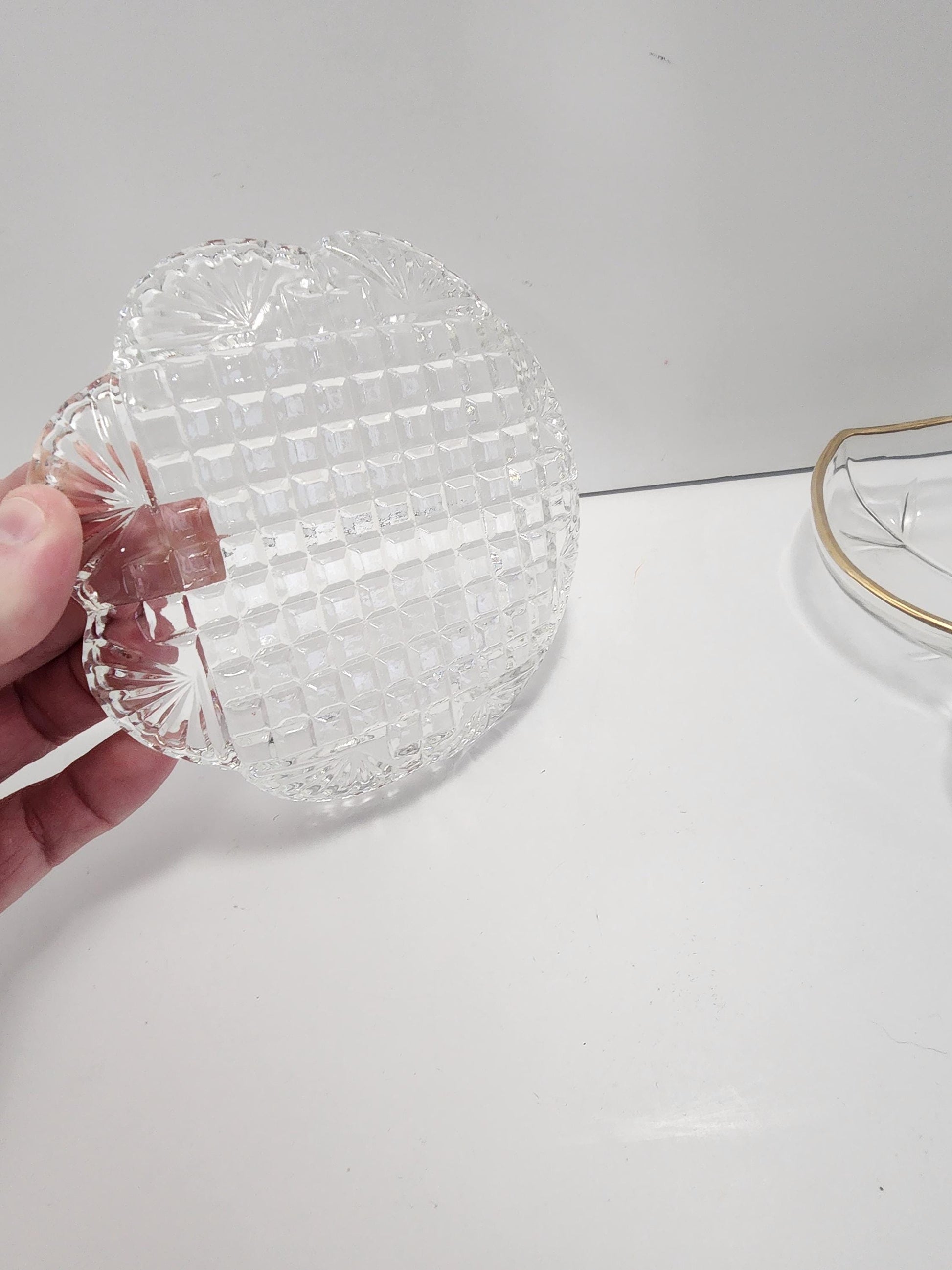 Early American Pattern Glass Dish OR Golden Lined Leaf Shaped Dish - Candy Dish - Serving Dish - Mid Century Glass - EQPG - Glass - Serving