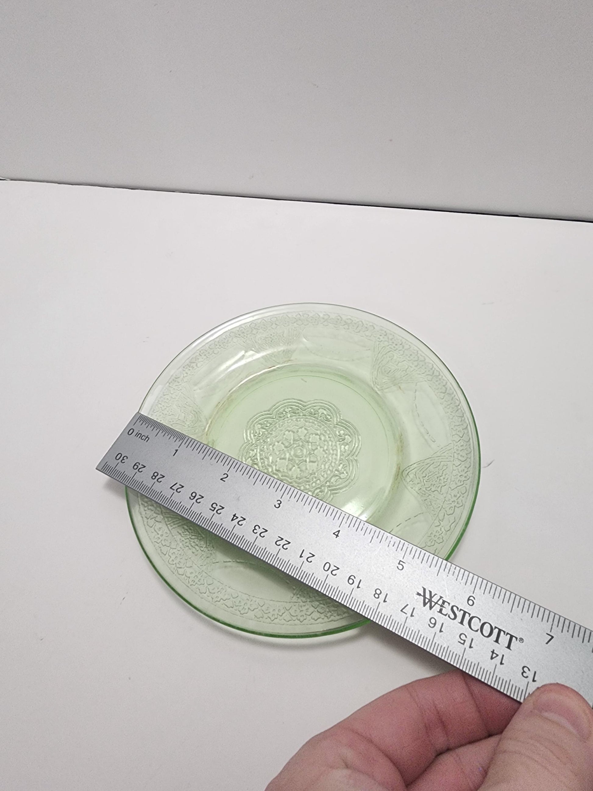 1930's Uranium Glass Green Depression Glass Plate - Plates - Glow In Dark - UV - 1930's - Antiques - Uranium - Uranium Glass - Depression