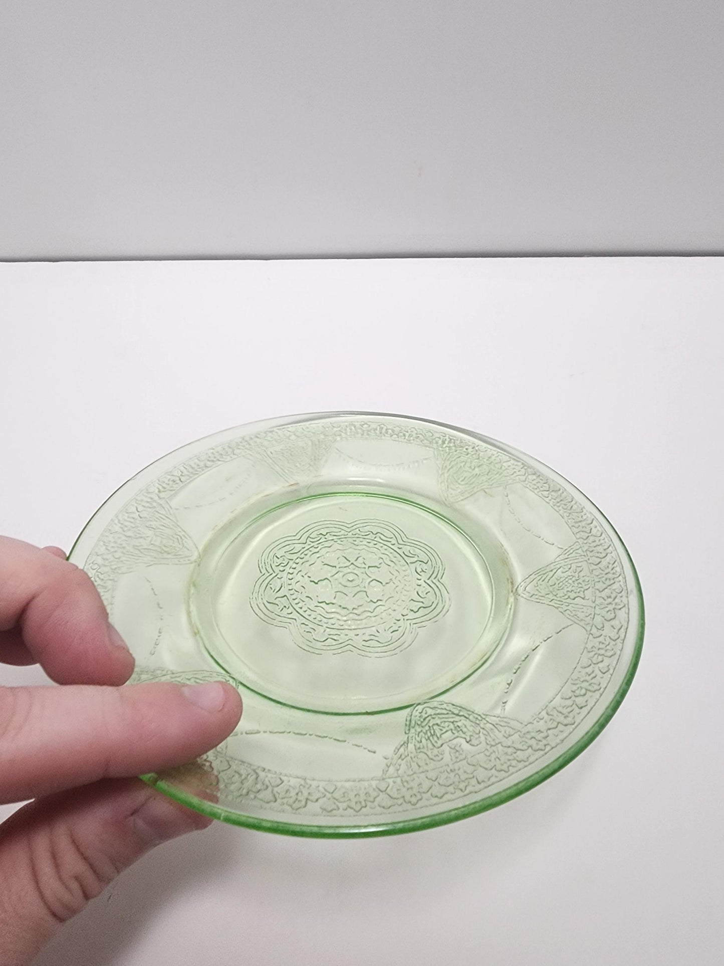 1930's Uranium Glass Green Depression Glass Plate - Plates - Glow In Dark - UV - 1930's - Antiques - Uranium - Uranium Glass - Depression