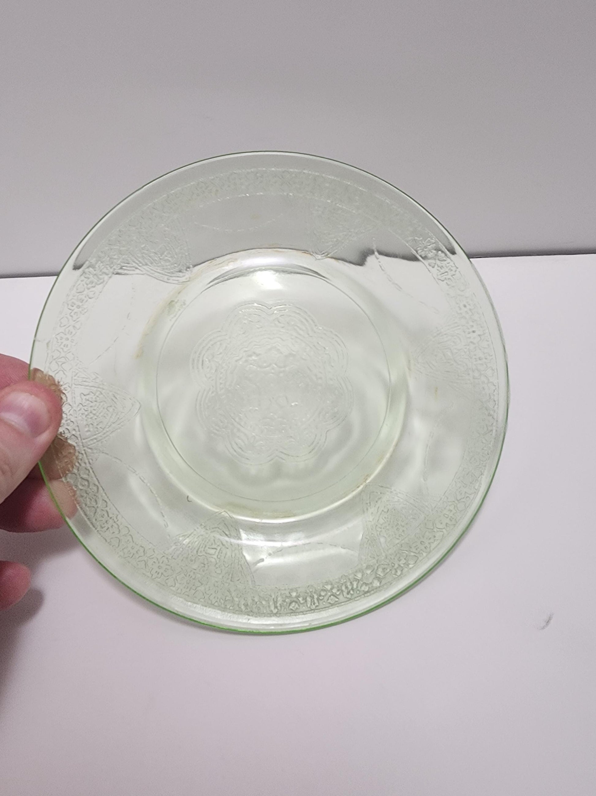 1930's Uranium Glass Green Depression Glass Plate - Plates - Glow In Dark - UV - 1930's - Antiques - Uranium - Uranium Glass - Depression