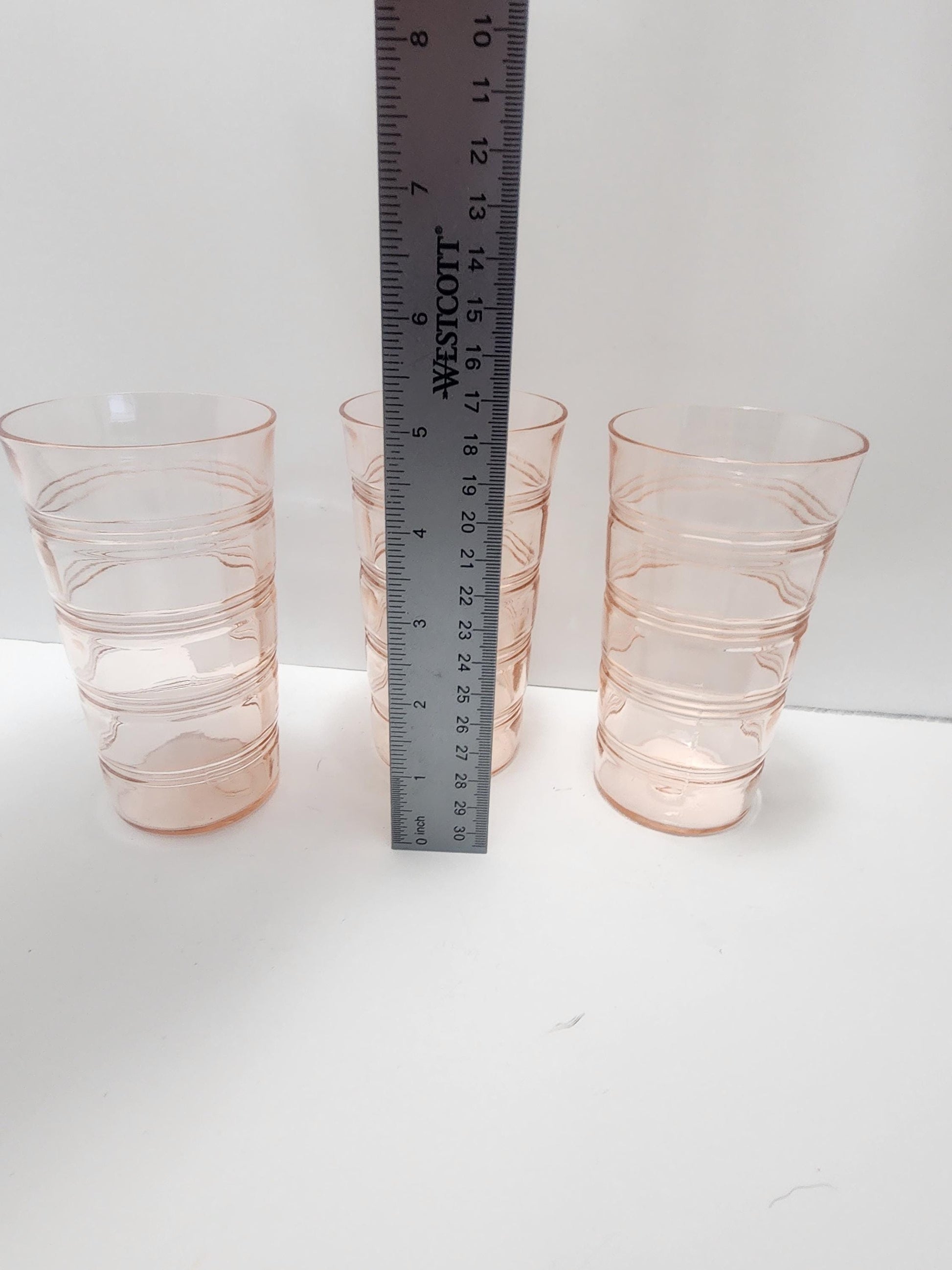1980's Anchor Hocking Banded Rings Pink Depression Glass Cups LOT - Anchor Hocking - Pink Glass - Depression Glass - Banded Rings - Tumblers