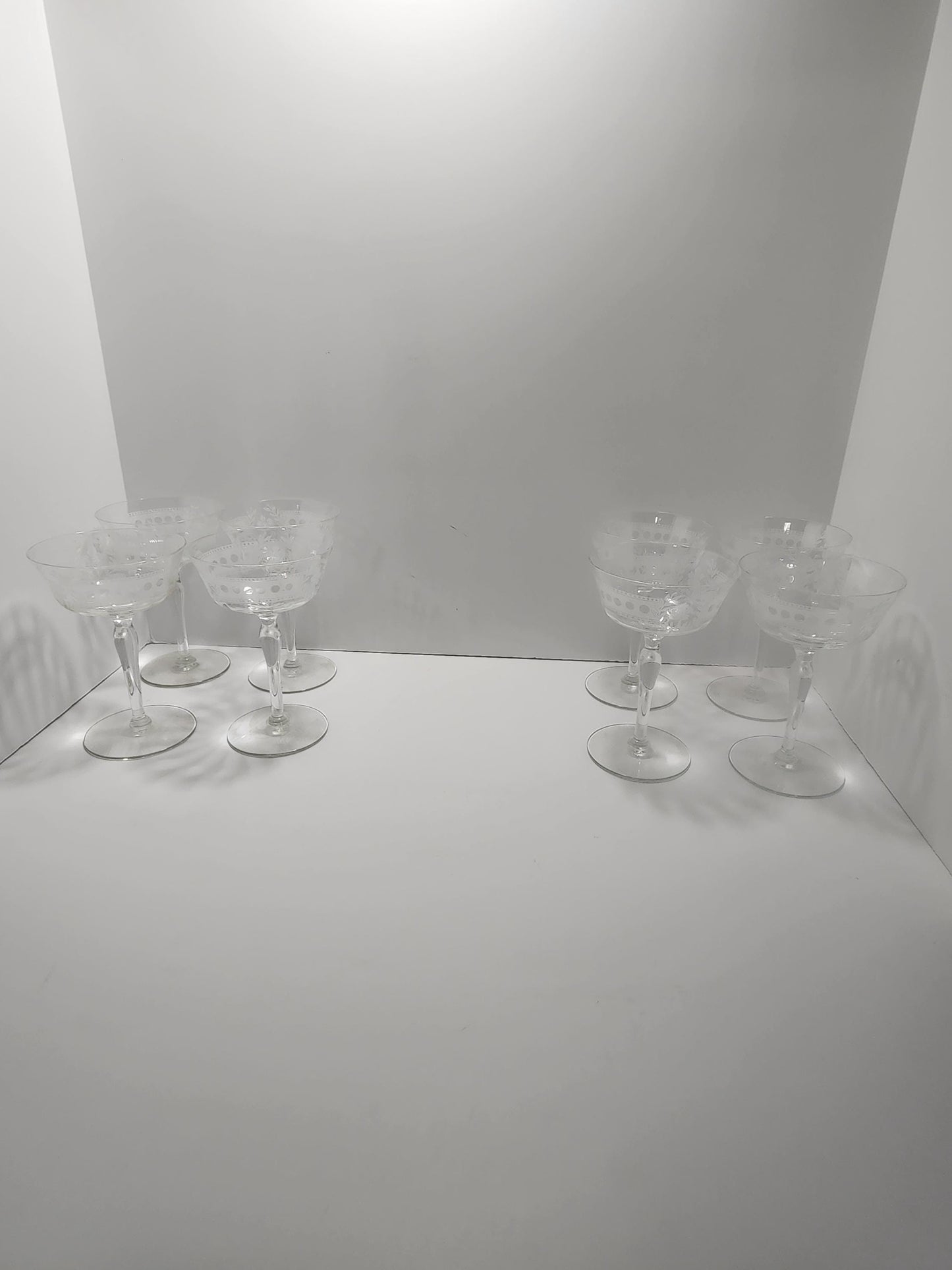 Vintage 1980's Etched Martini Cocktail Glasses SET Of 4 - 1980's - Cocktail Glasses - Barware - Etched Glass - Martini - Martini Glasses