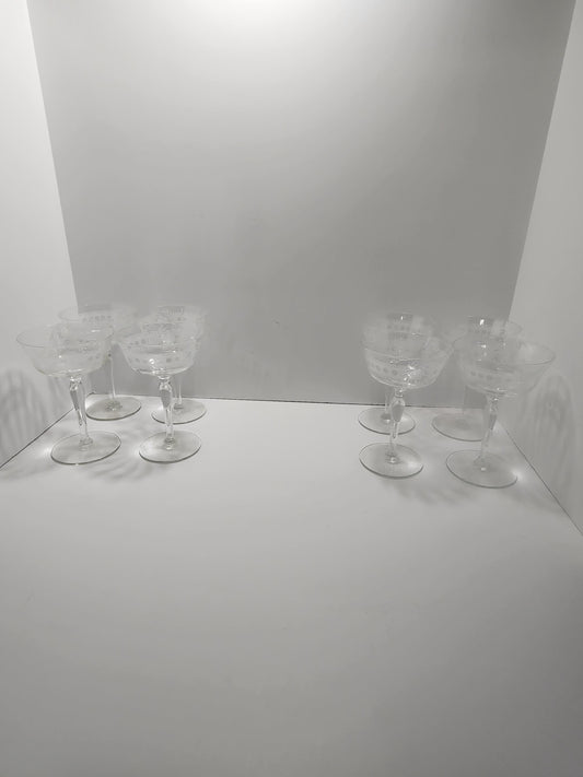 Vintage 1980's Etched Martini Cocktail Glasses SET Of 4 - 1980's - Cocktail Glasses - Barware - Etched Glass - Martini - Martini Glasses