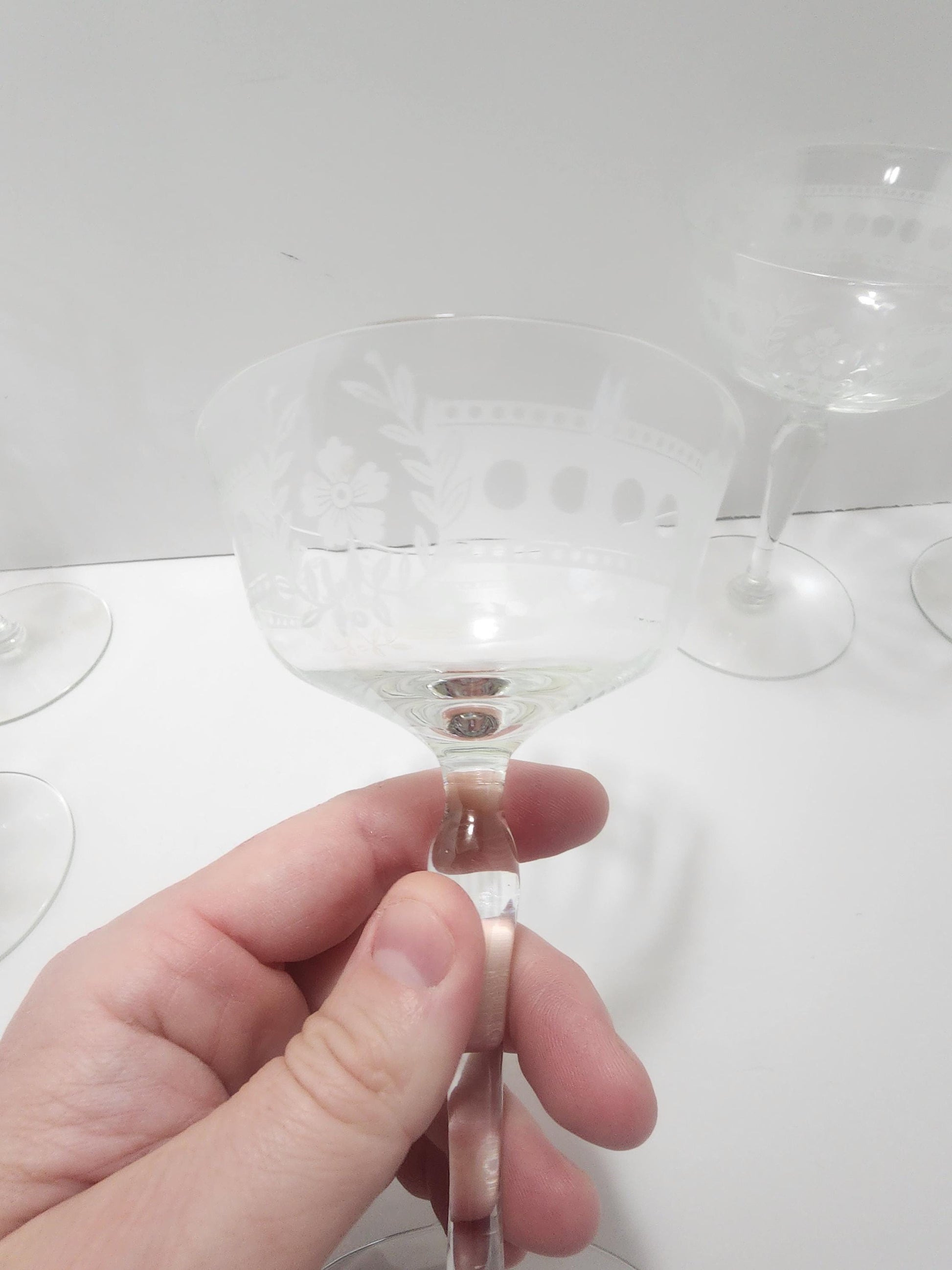 Vintage 1980's Etched Martini Cocktail Glasses SET Of 4 - 1980's - Cocktail Glasses - Barware - Etched Glass - Martini - Martini Glasses