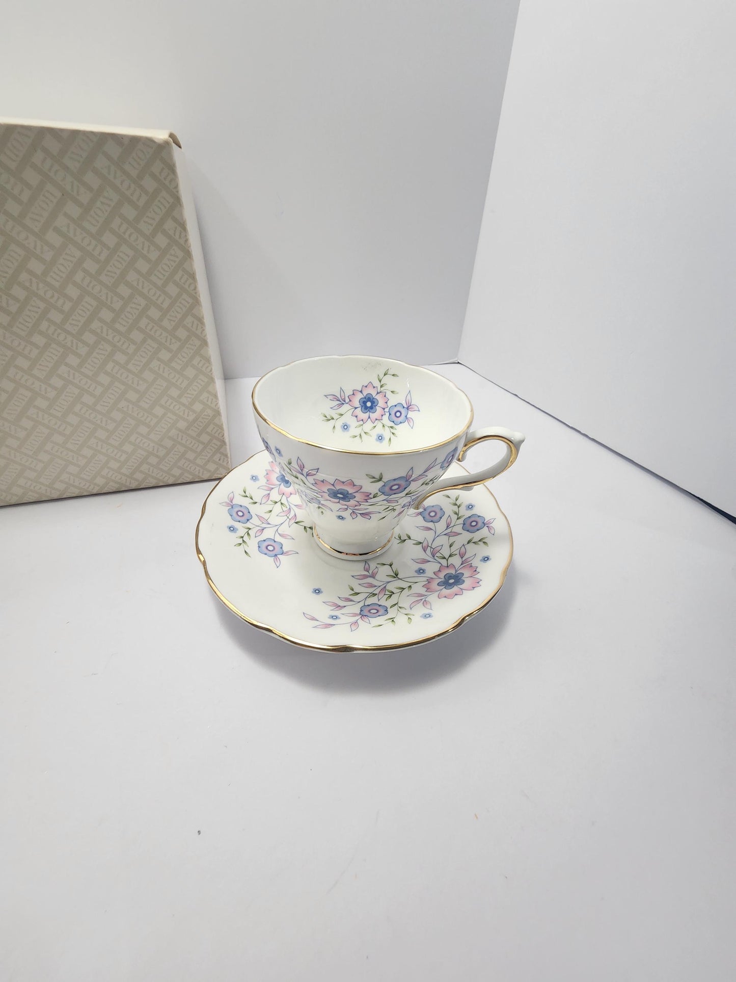 1974 Avon Fine Bone China Blue Blossom Cup & Saucer With Orginal Box - 1970's - Avon - Fine Bone China - Fine China - Saucer - Avon