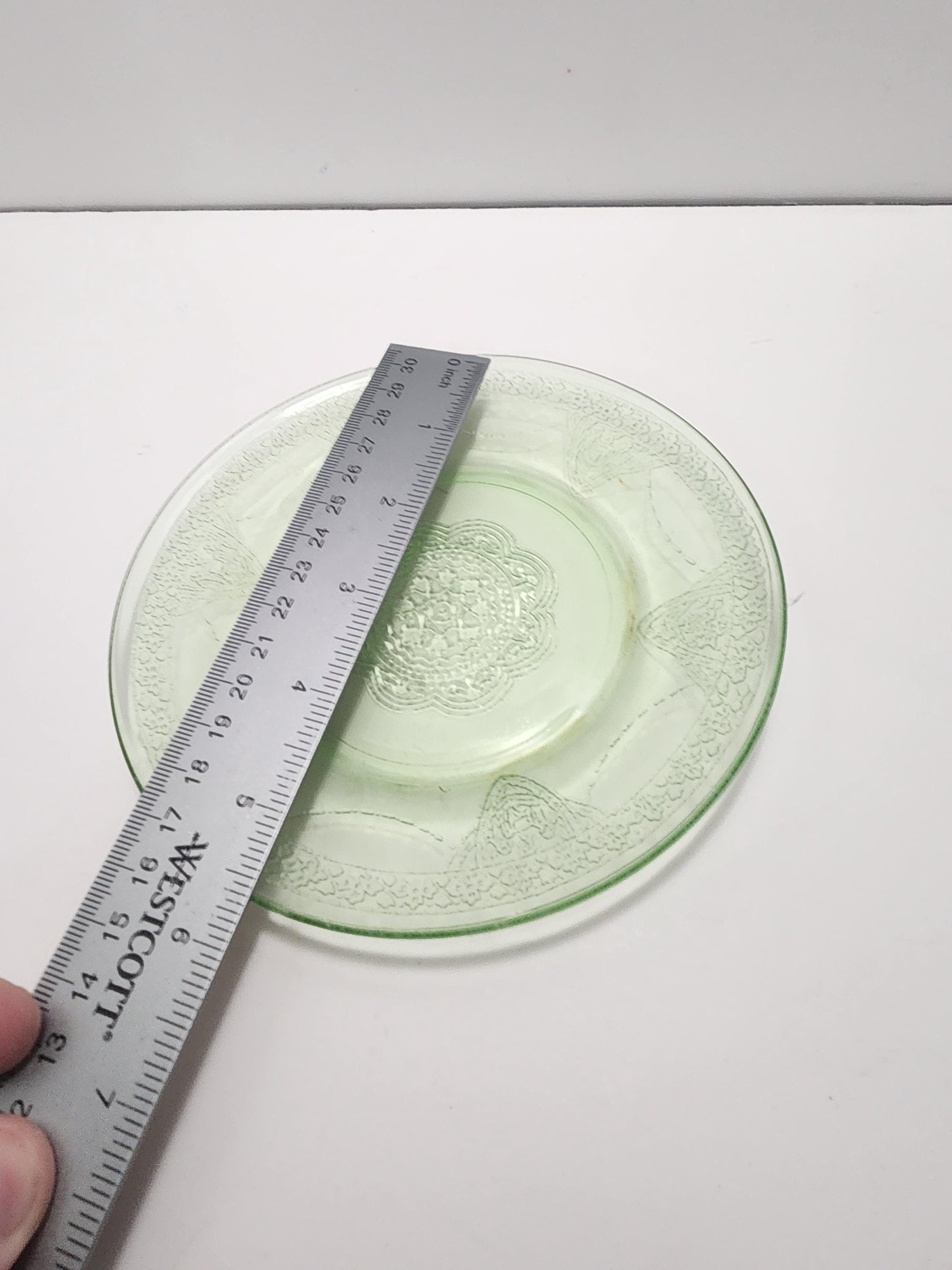 1930's Uranium Glass Green Depression Glass Plate - Plates - Glow In Dark - UV - 1930's - Antiques - Uranium - Uranium Glass - Depression