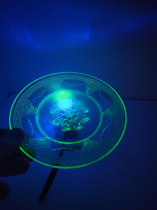 1930's Uranium Glass Green Depression Glass Plate - Plates - Glow In Dark - UV - 1930's - Antiques - Uranium - Uranium Glass - Depression