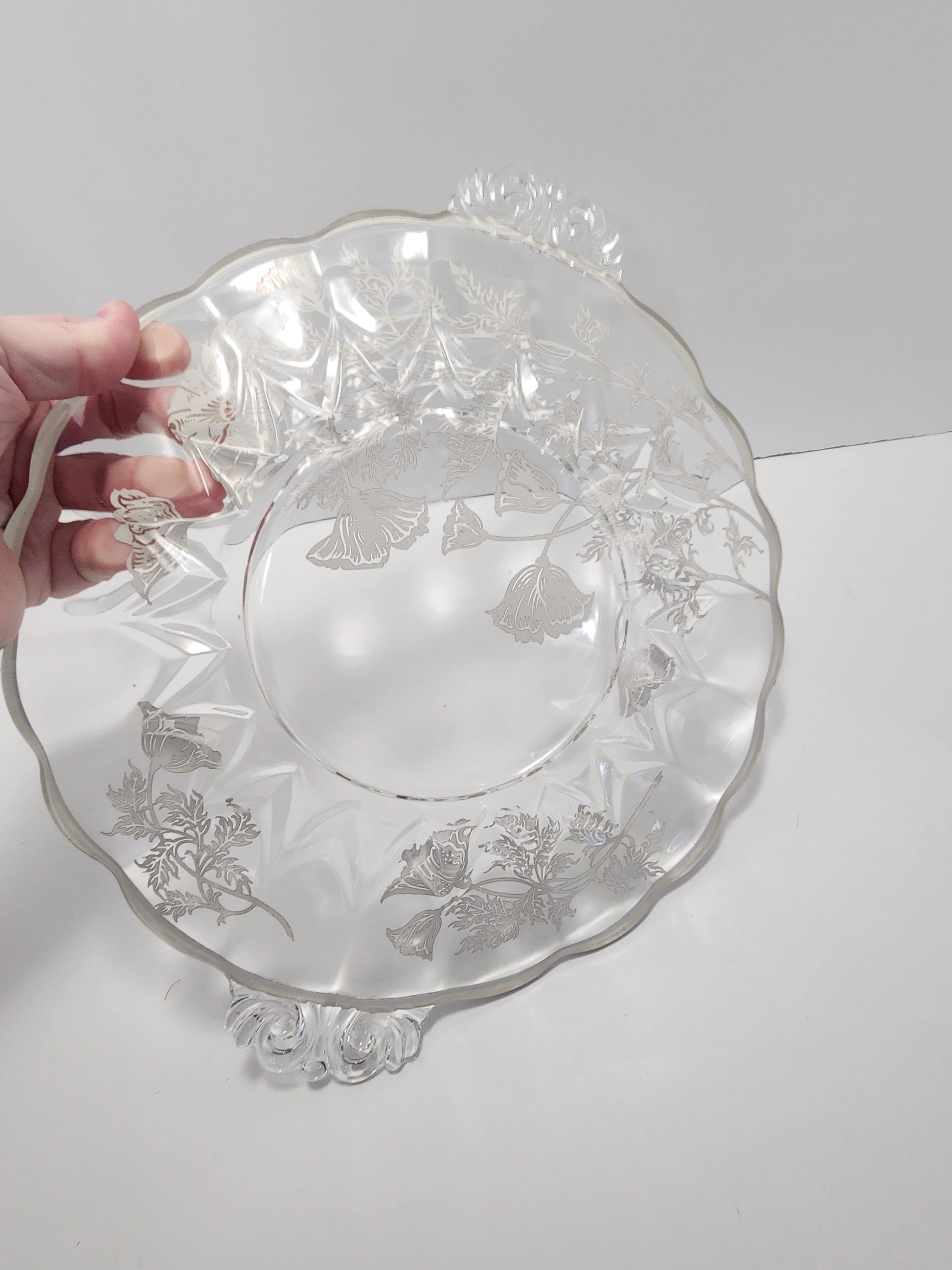 Vintage Silver City Flanders Poppy Sterling Silver Overlay Crystal Serving Dish - Silver City - Flanders Poppy - Crystal - Serving Dish