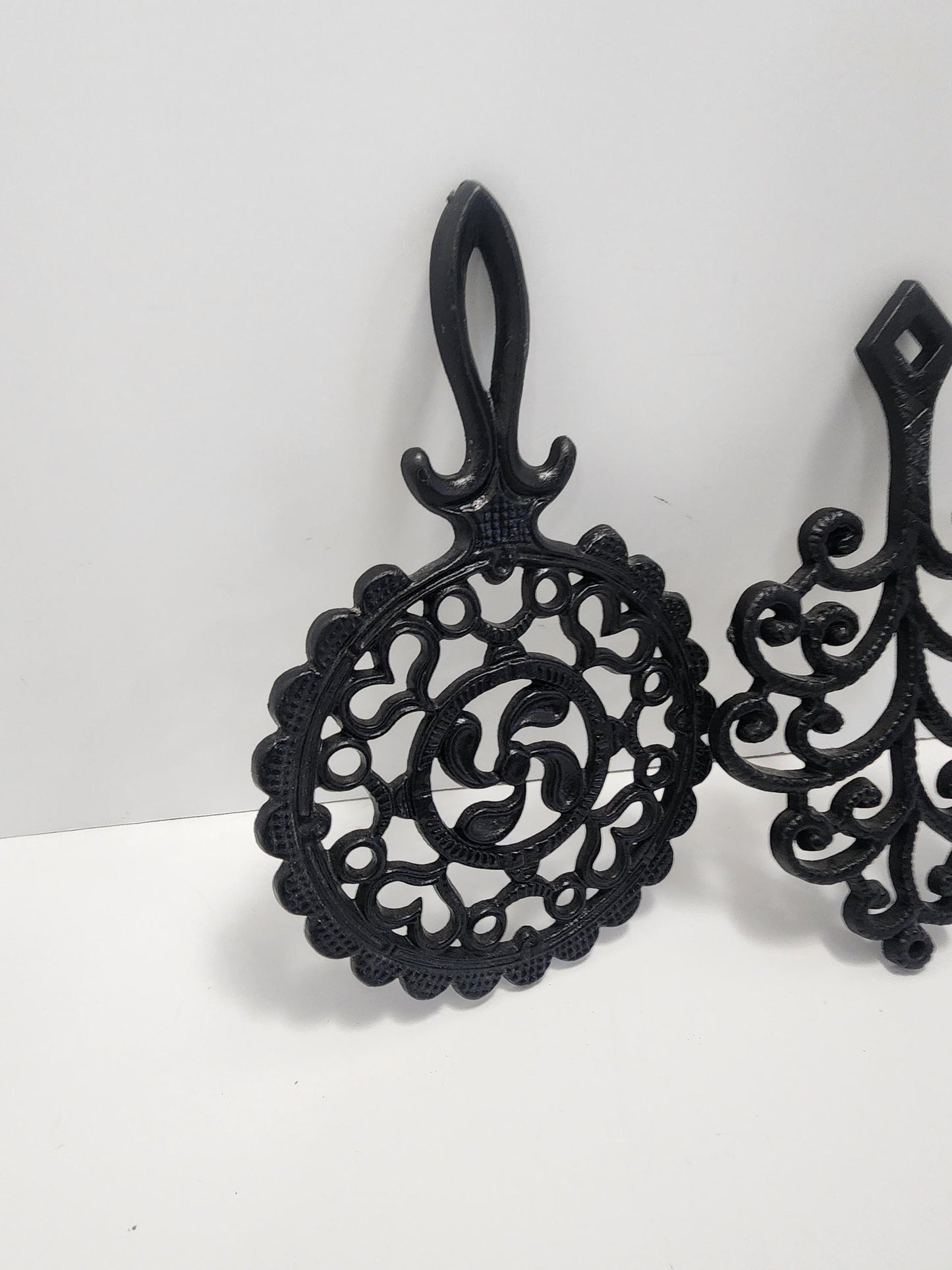 JZH Black Wrought Footed Trivets LOT Of 2 - Peacock - Tree Of Life - Trivets - JZH - Wrought - Kitchen - Cooking - Pots - Pans