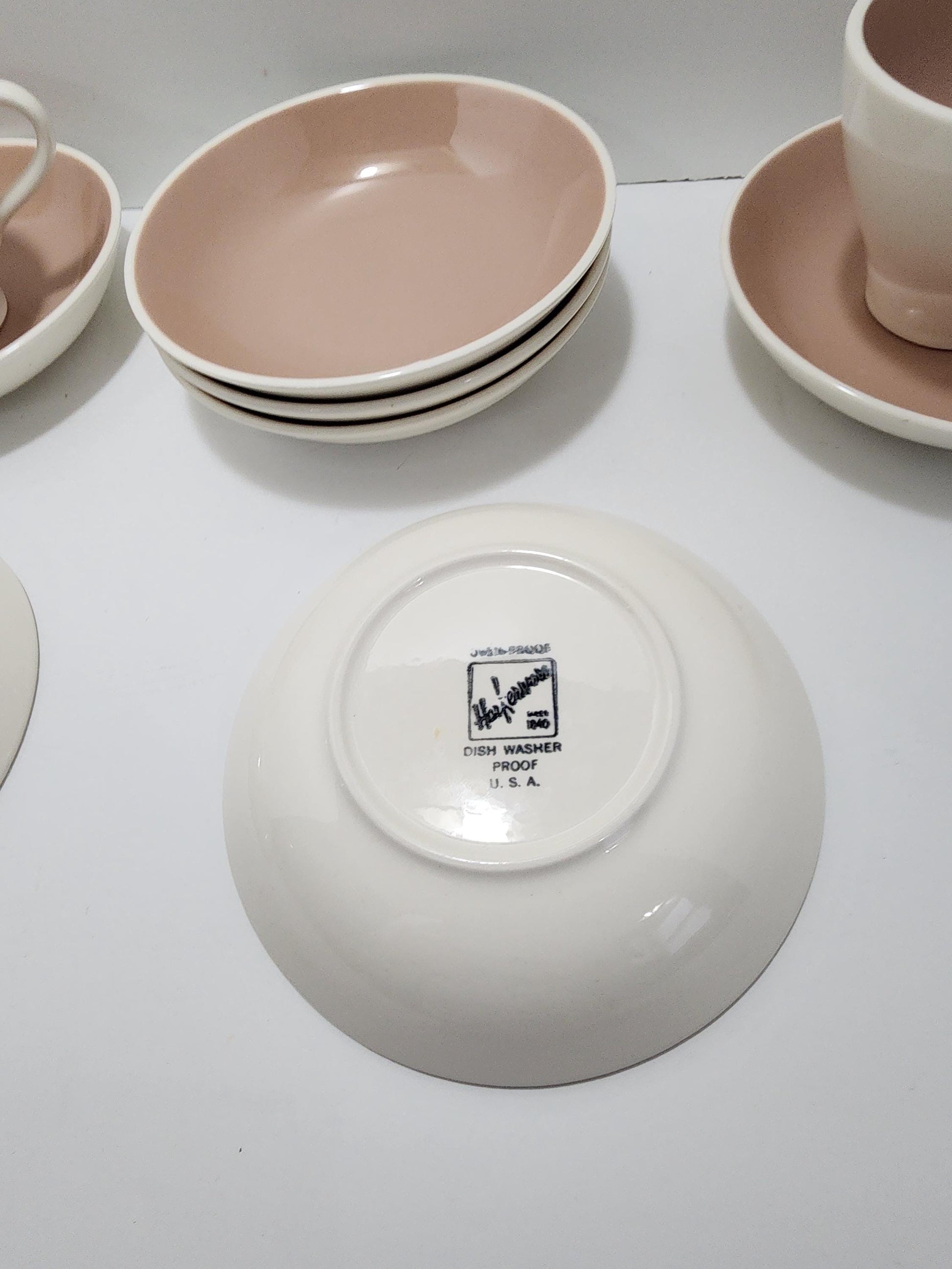 Vintage Harkerware Dinnerware With "Bamboo" Pattern - Eggshell - Kitchen - Hankerware - Vintage Dinnerware - Cups - Kitchen Set