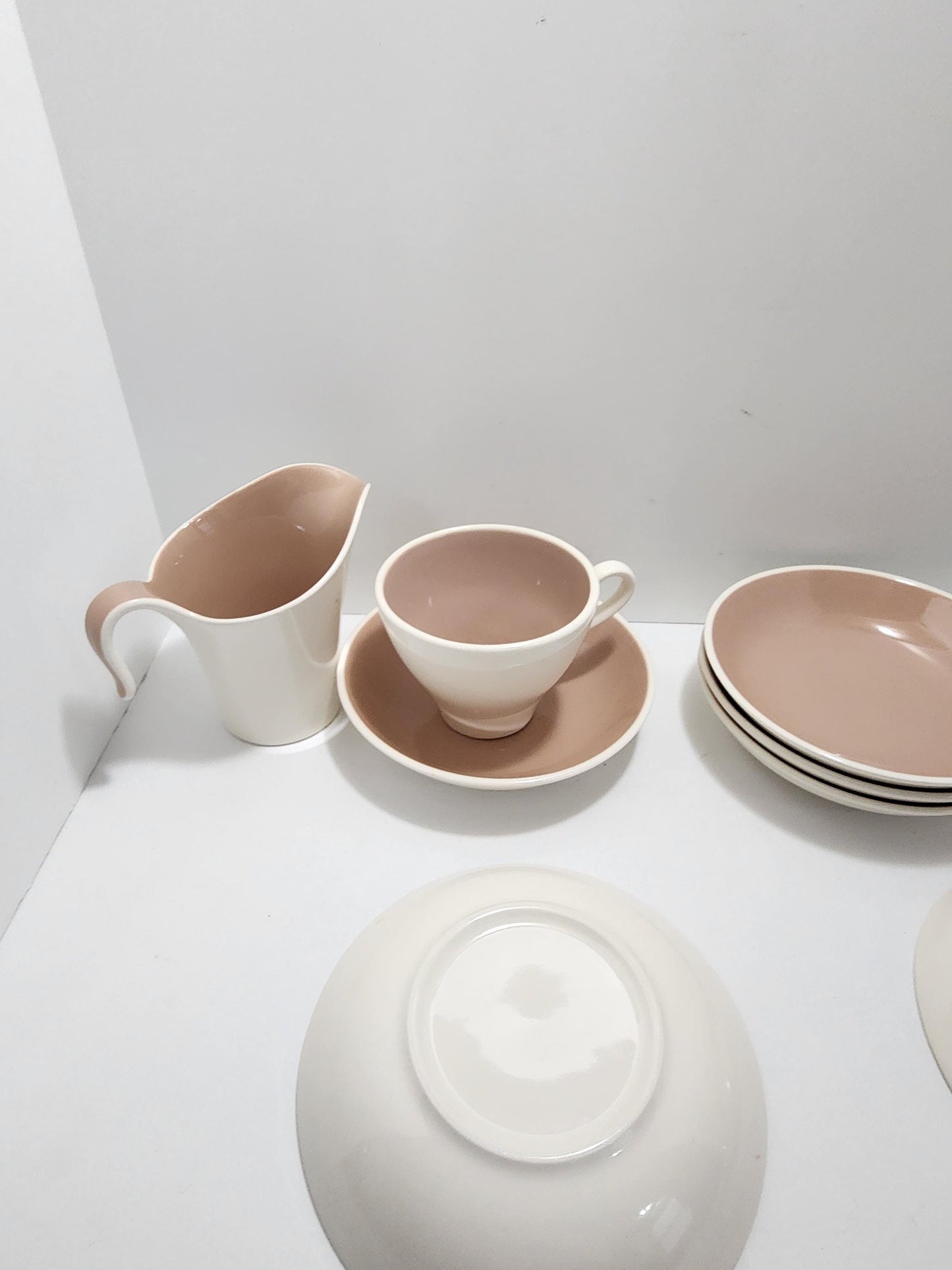 Vintage Harkerware Dinnerware With "Bamboo" Pattern - Eggshell - Kitchen - Hankerware - Vintage Dinnerware - Cups - Kitchen Set