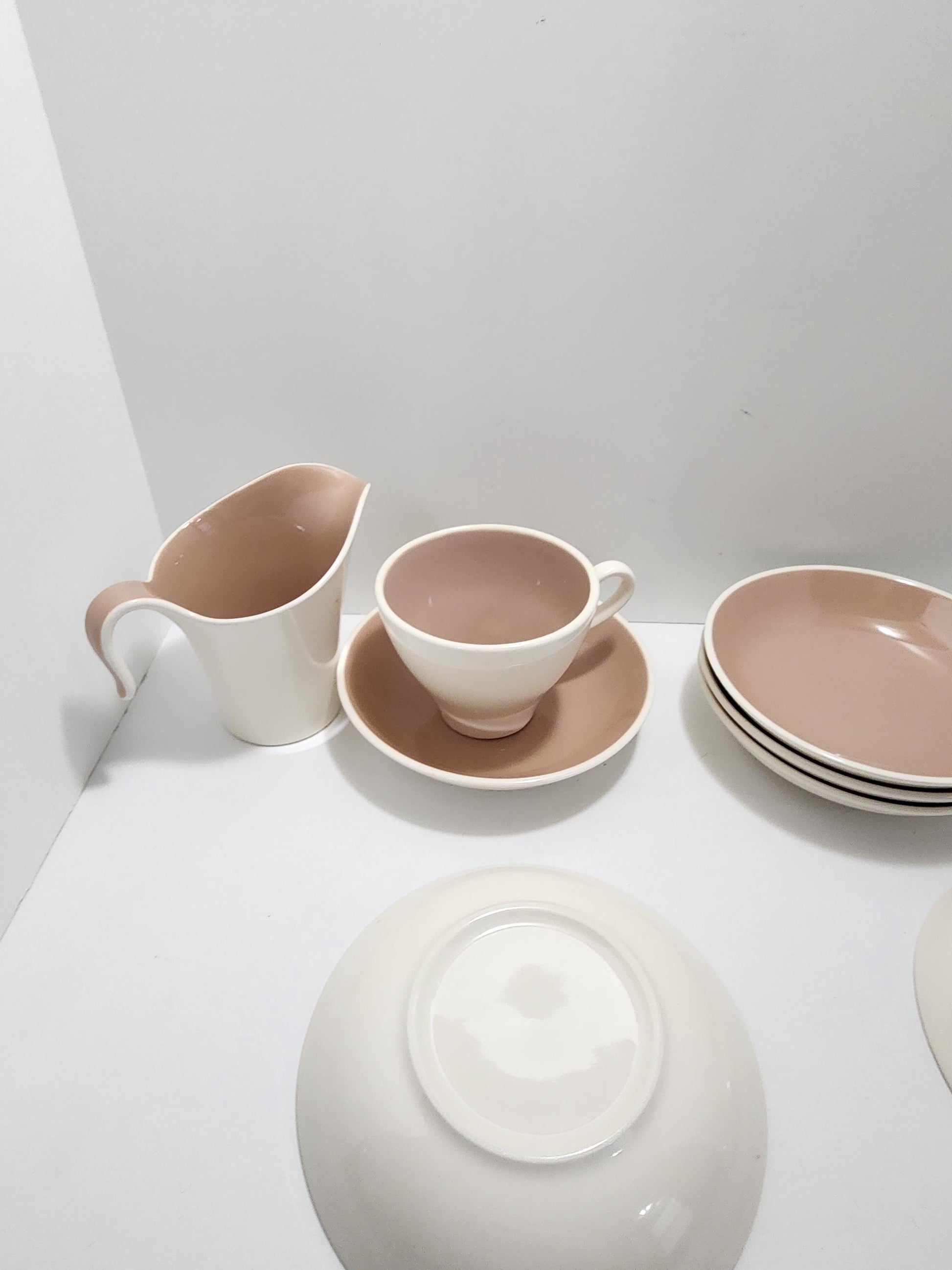 Vintage Harkerware Dinnerware With "Bamboo" Pattern - Eggshell - Kitchen - Hankerware - Vintage Dinnerware - Cups - Kitchen Set