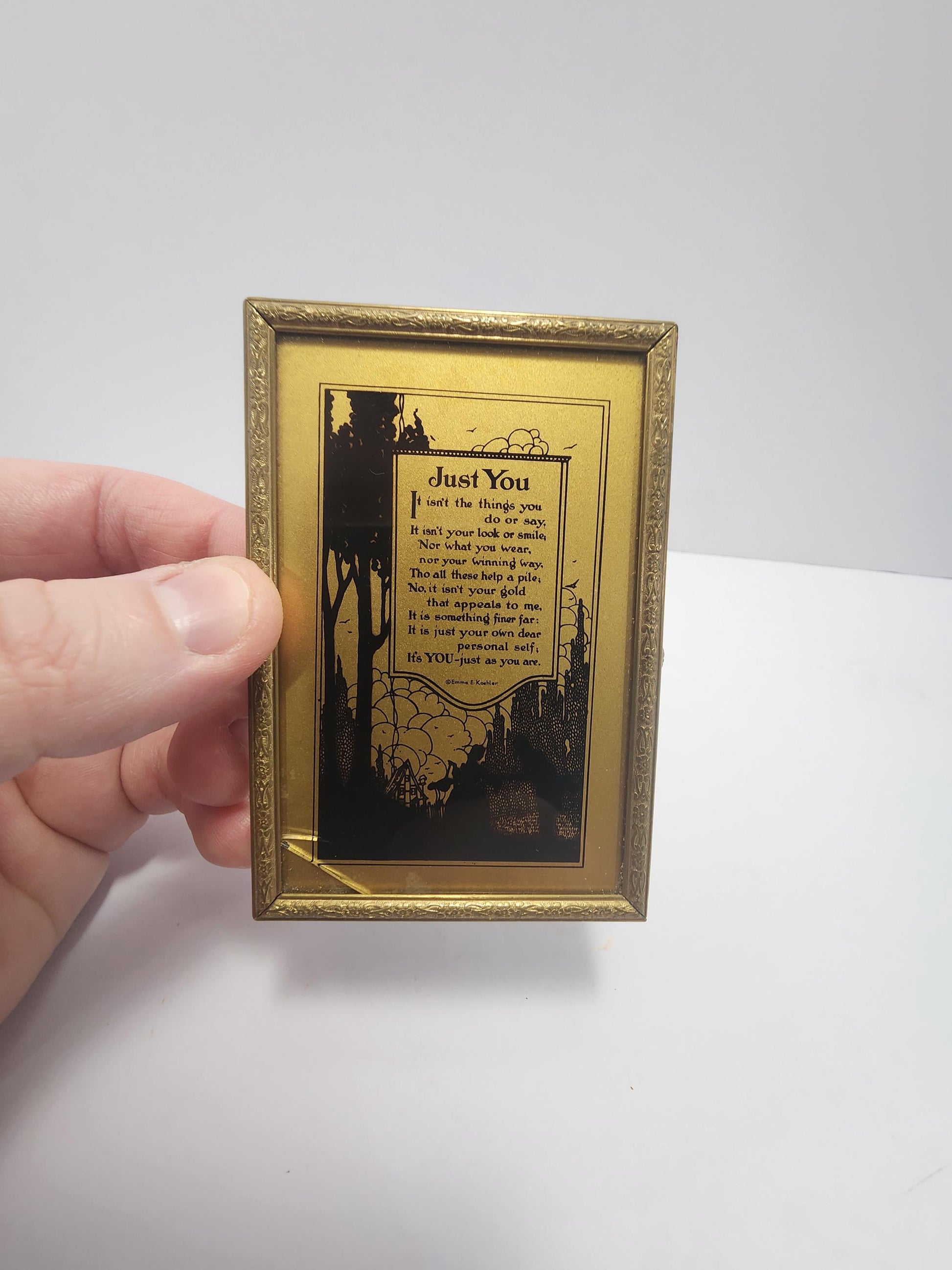 Vintage Art Deco Framed Print & Mirror by Emma E. Koehler, Titled "Just You" - 1930's - Poems - Vintage Poems - Mirror - Emma Koehler