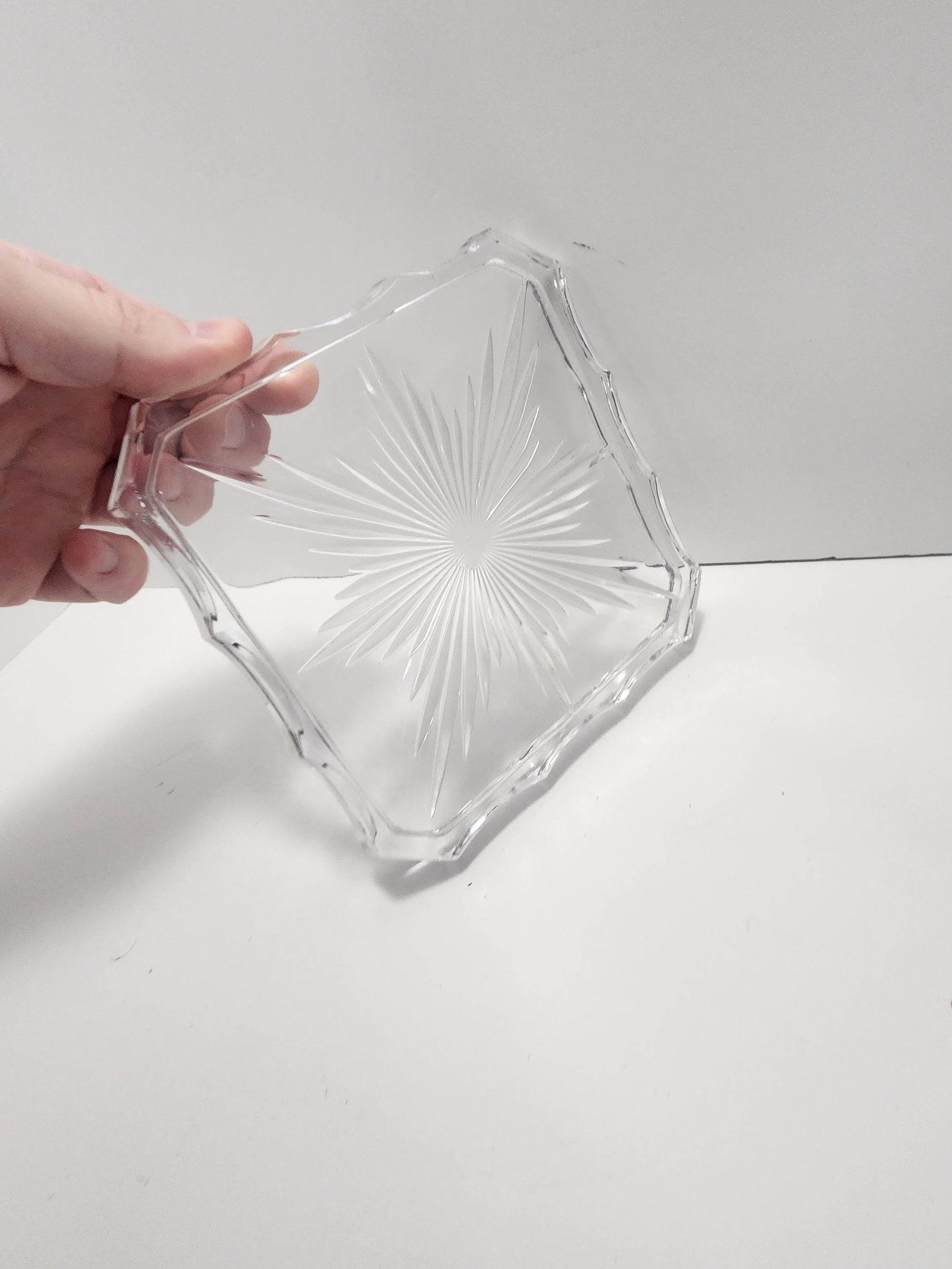 Mid Century Serving Glass Plate With Starburst Sign - Serving - Plates - Mid Century - Vintage Glass - Star Pattern - Starburst - Glass