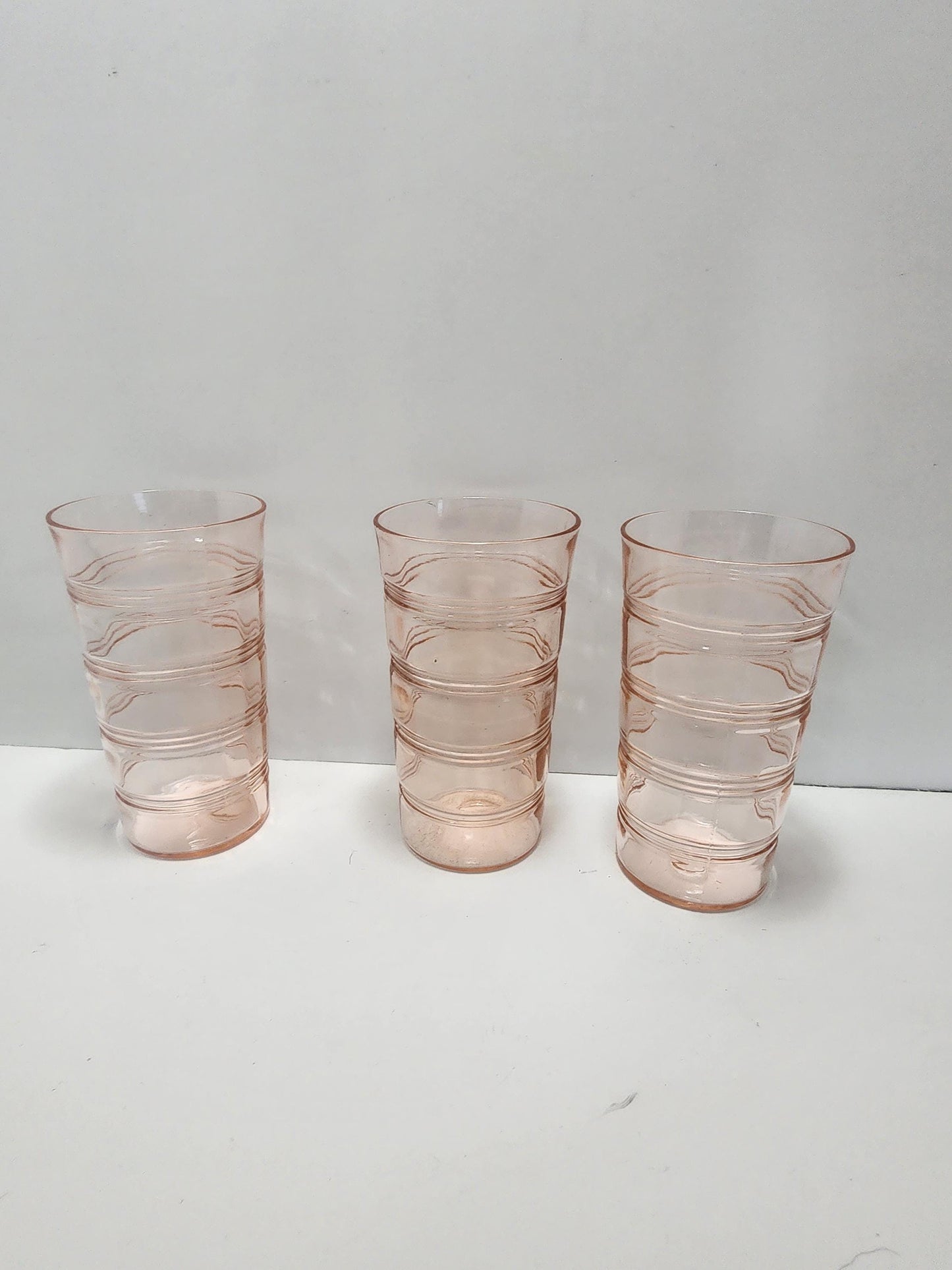 1980's Anchor Hocking Banded Rings Pink Depression Glass Cups LOT - Anchor Hocking - Pink Glass - Depression Glass - Banded Rings - Tumblers