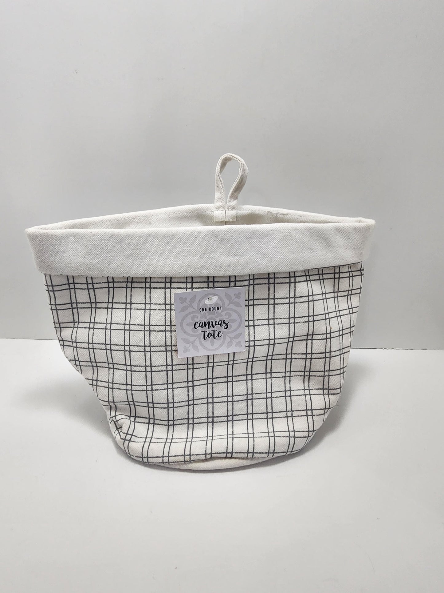 Canvas Tote With White & Black Grid Pattern - Canvas - Totes - Canvas Tote - Bag - Storage