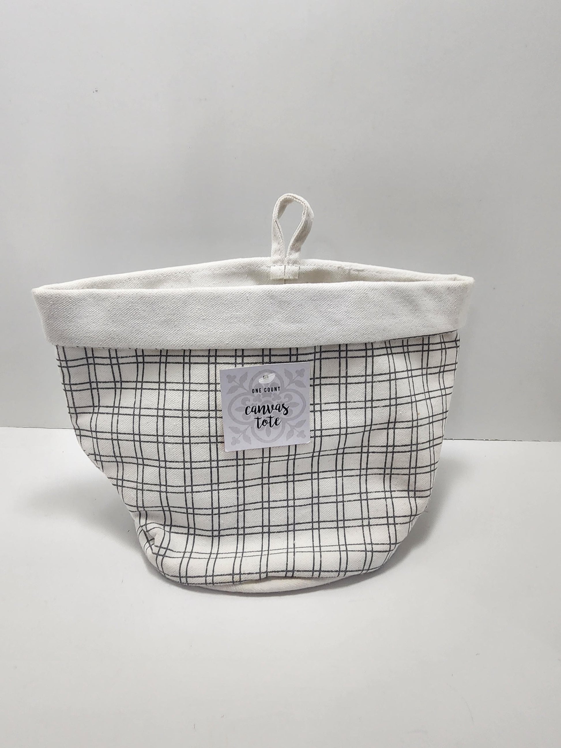 Canvas Tote With White & Black Grid Pattern - Canvas - Totes - Canvas Tote - Bag - Storage