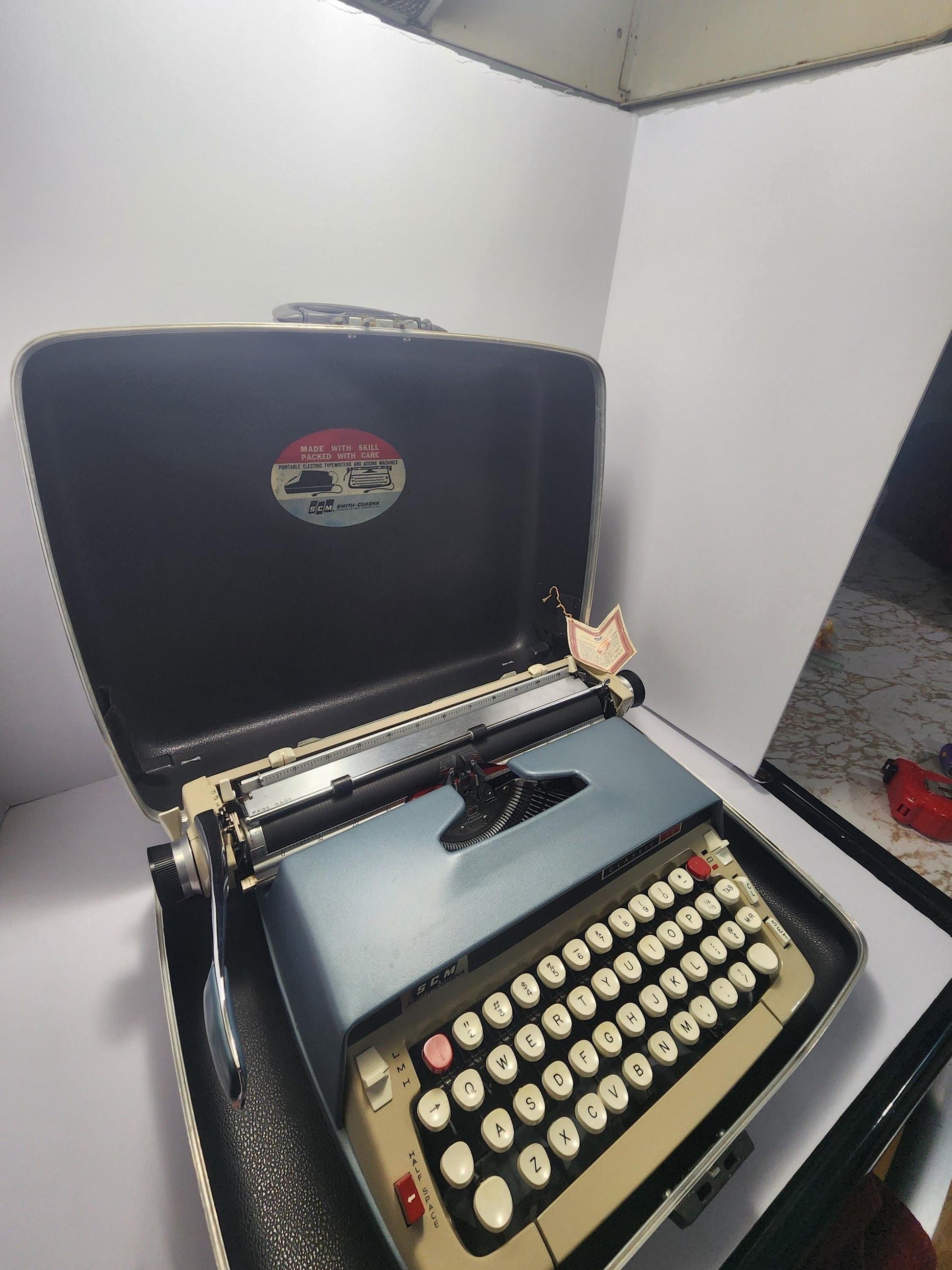 1966 Techno Blue Smith Corona Classic 12 Typewriter With Briefcase - Briefcase - Typewriter - Antiques - 1960's - Vintage Typewriter - Techn