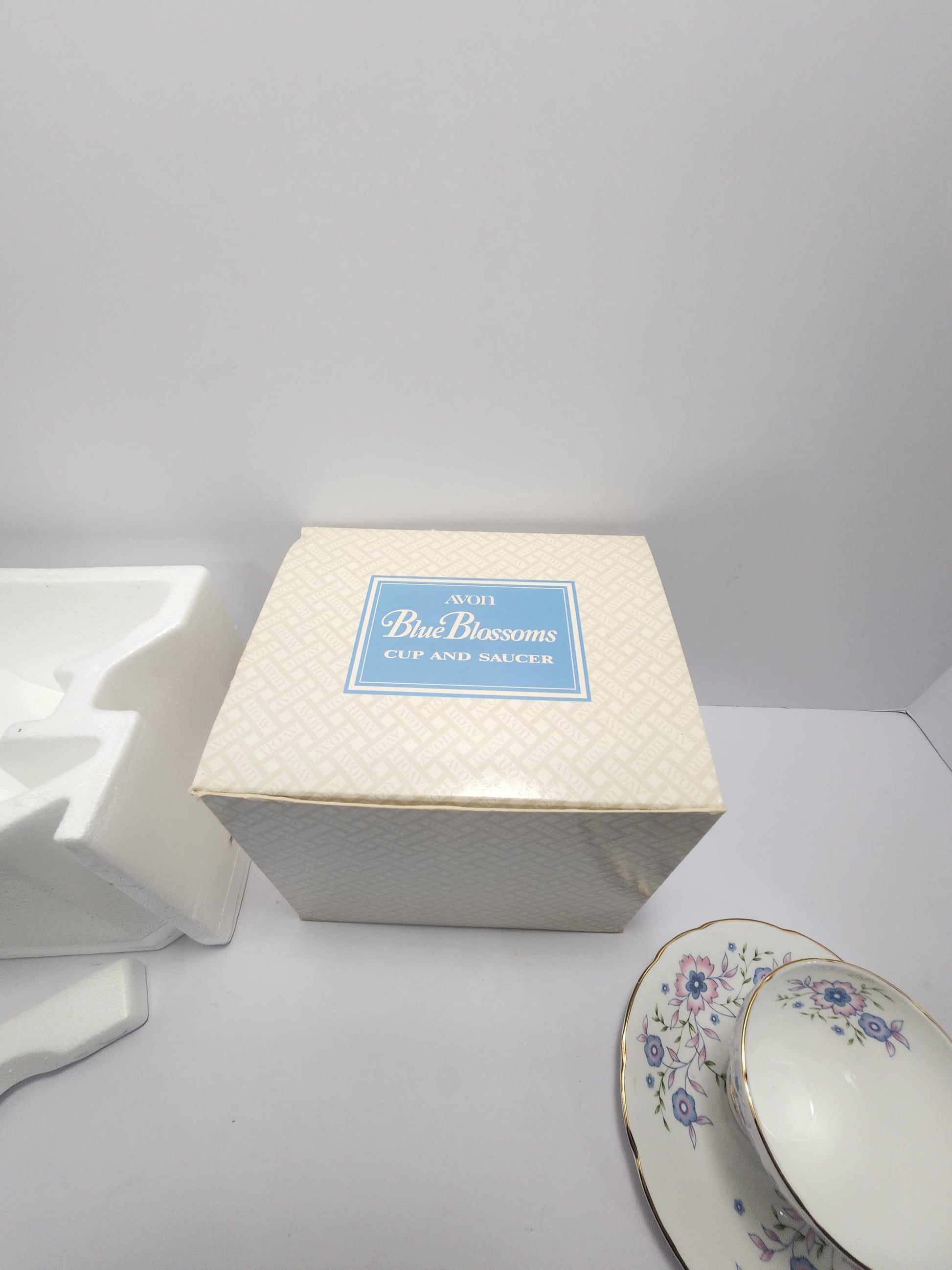 1974 Avon Fine Bone China Blue Blossom Cup & Saucer With Orginal Box - 1970's - Avon - Fine Bone China - Fine China - Saucer - Avon