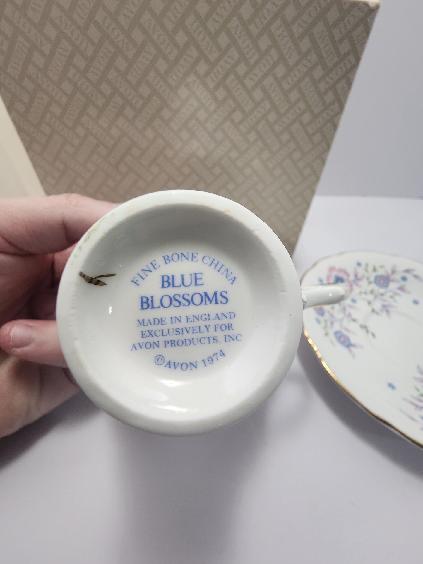 1974 Avon Fine Bone China Blue Blossom Cup & Saucer With Orginal Box - 1970's - Avon - Fine Bone China - Fine China - Saucer - Avon