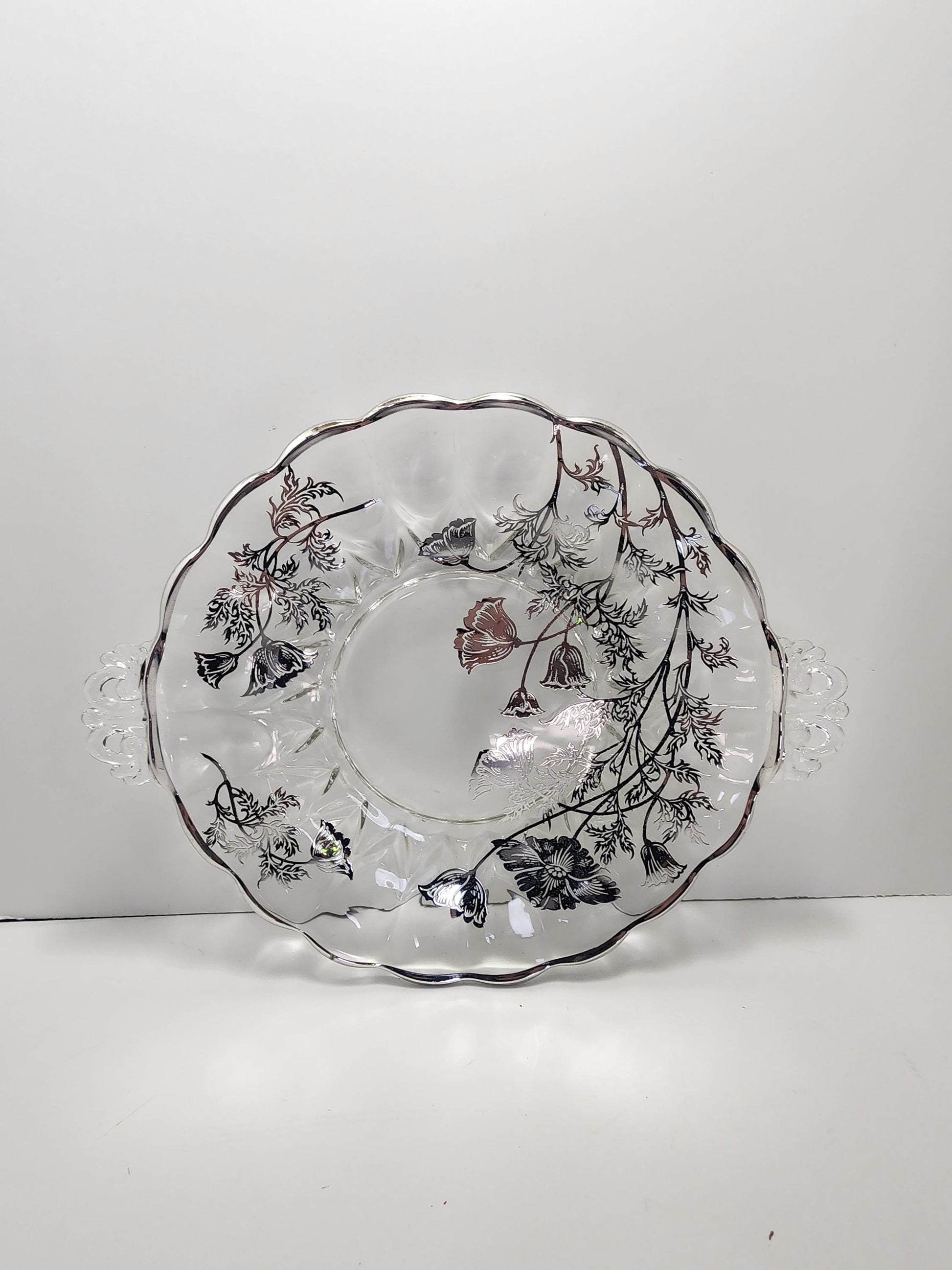 Vintage Silver City Flanders Poppy Sterling Silver Overlay Crystal Serving Dish - Silver City - Flanders Poppy - Crystal - Serving Dish