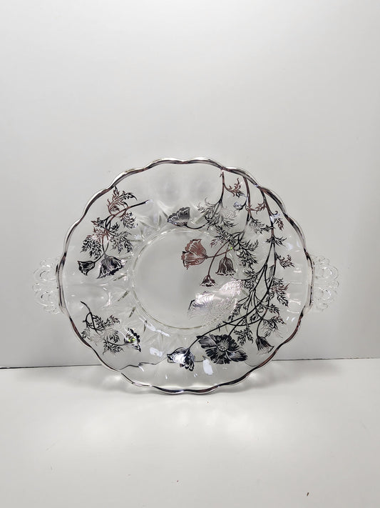 Vintage Silver City Flanders Poppy Sterling Silver Overlay Crystal Serving Dish - Silver City - Flanders Poppy - Crystal - Serving Dish