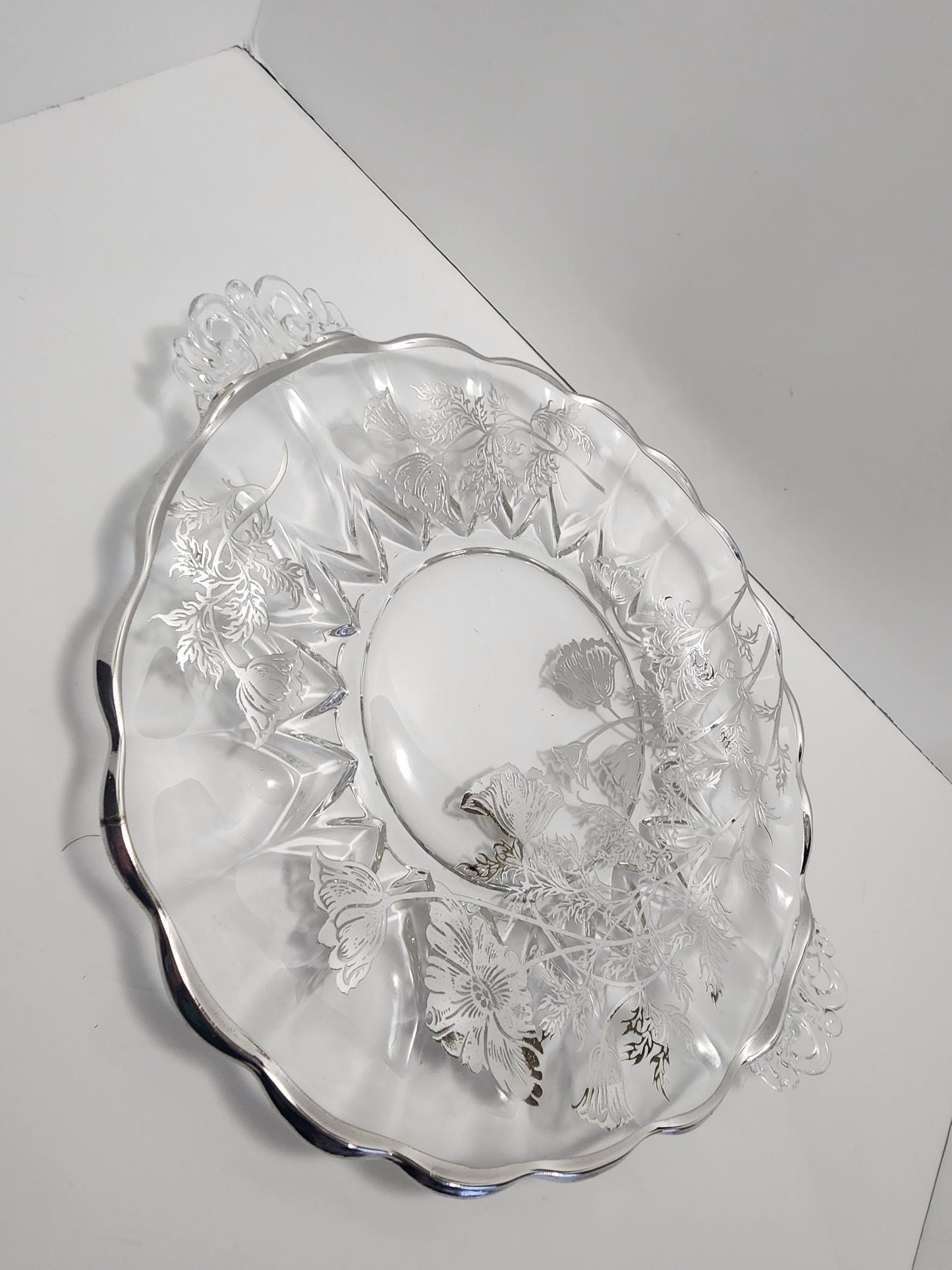 Vintage Silver City Flanders Poppy Sterling Silver Overlay Crystal Serving Dish - Silver City - Flanders Poppy - Crystal - Serving Dish