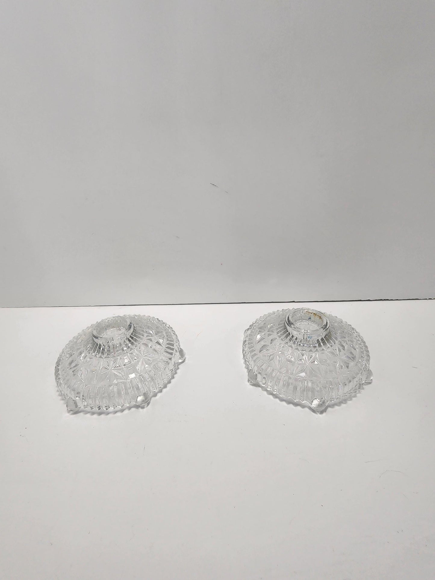 1960's Anchor Hocking Stars And Bars Vintage Crystal Glass Candlestick Holders - Candles - Candlestick Holders - Stars And Bars - Anchor Hoc