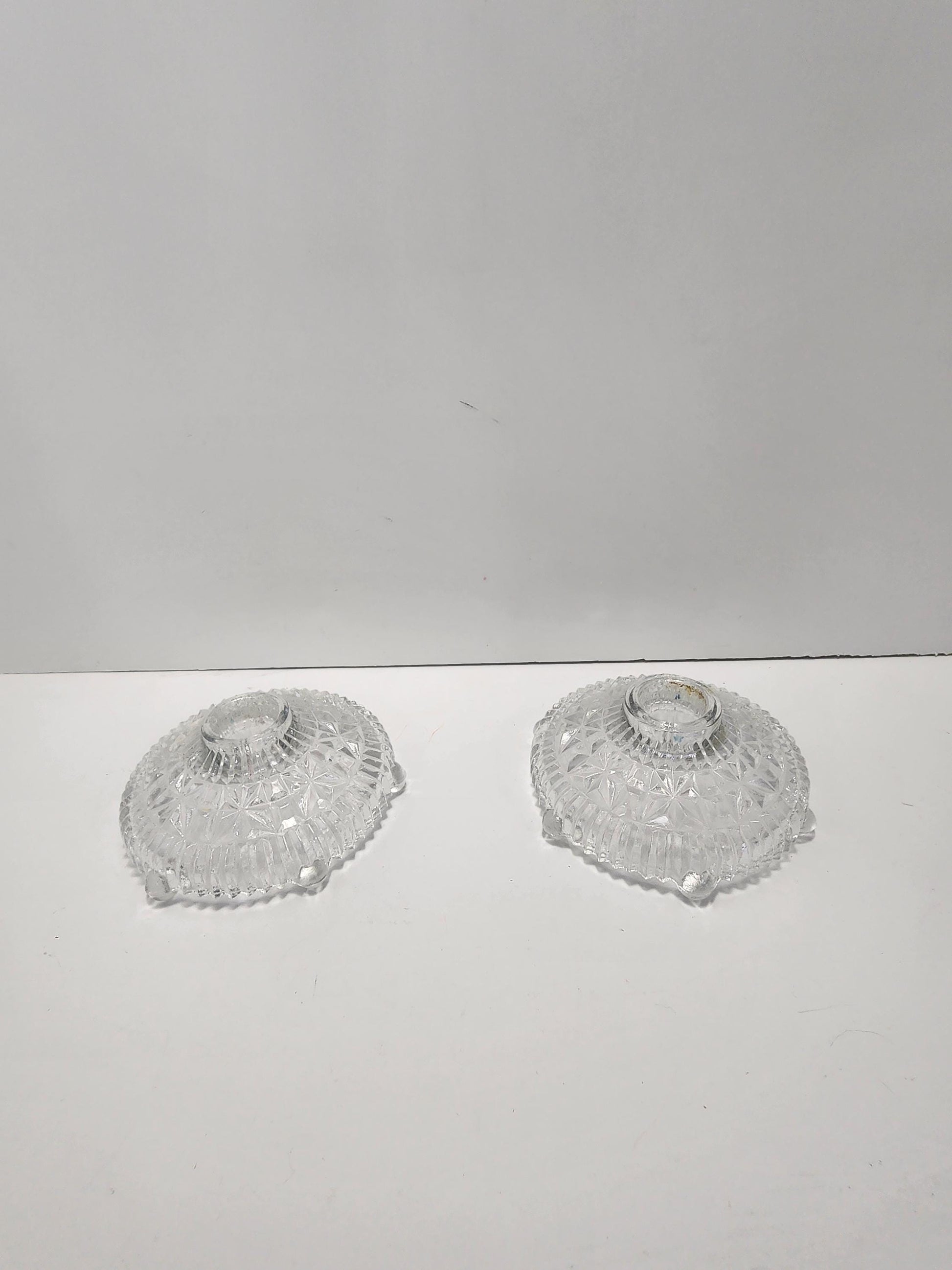 1960's Anchor Hocking Stars And Bars Vintage Crystal Glass Candlestick Holders - Candles - Candlestick Holders - Stars And Bars - Anchor Hoc