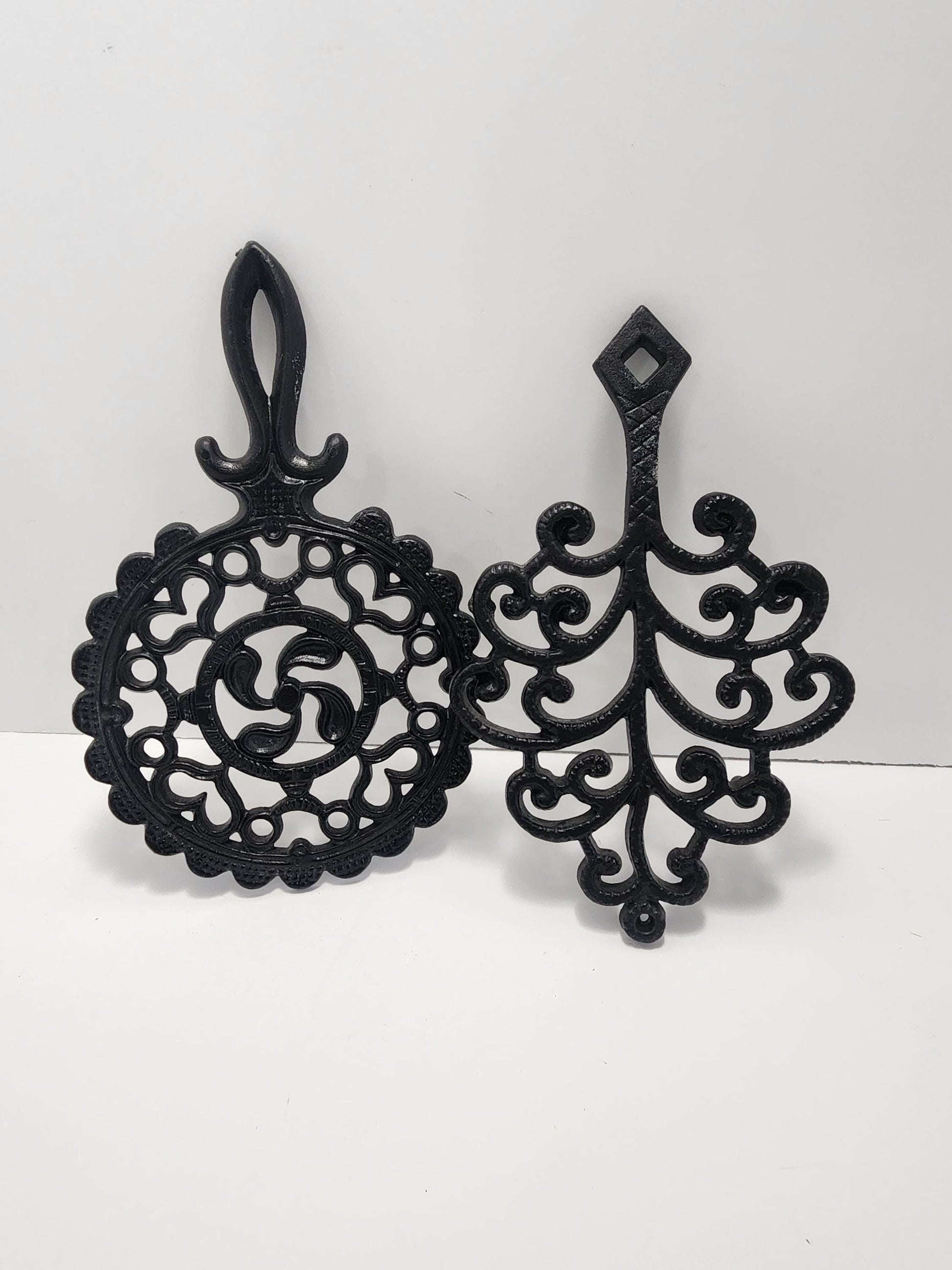 JZH Black Wrought Footed Trivets LOT Of 2 - Peacock - Tree Of Life - Trivets - JZH - Wrought - Kitchen - Cooking - Pots - Pans