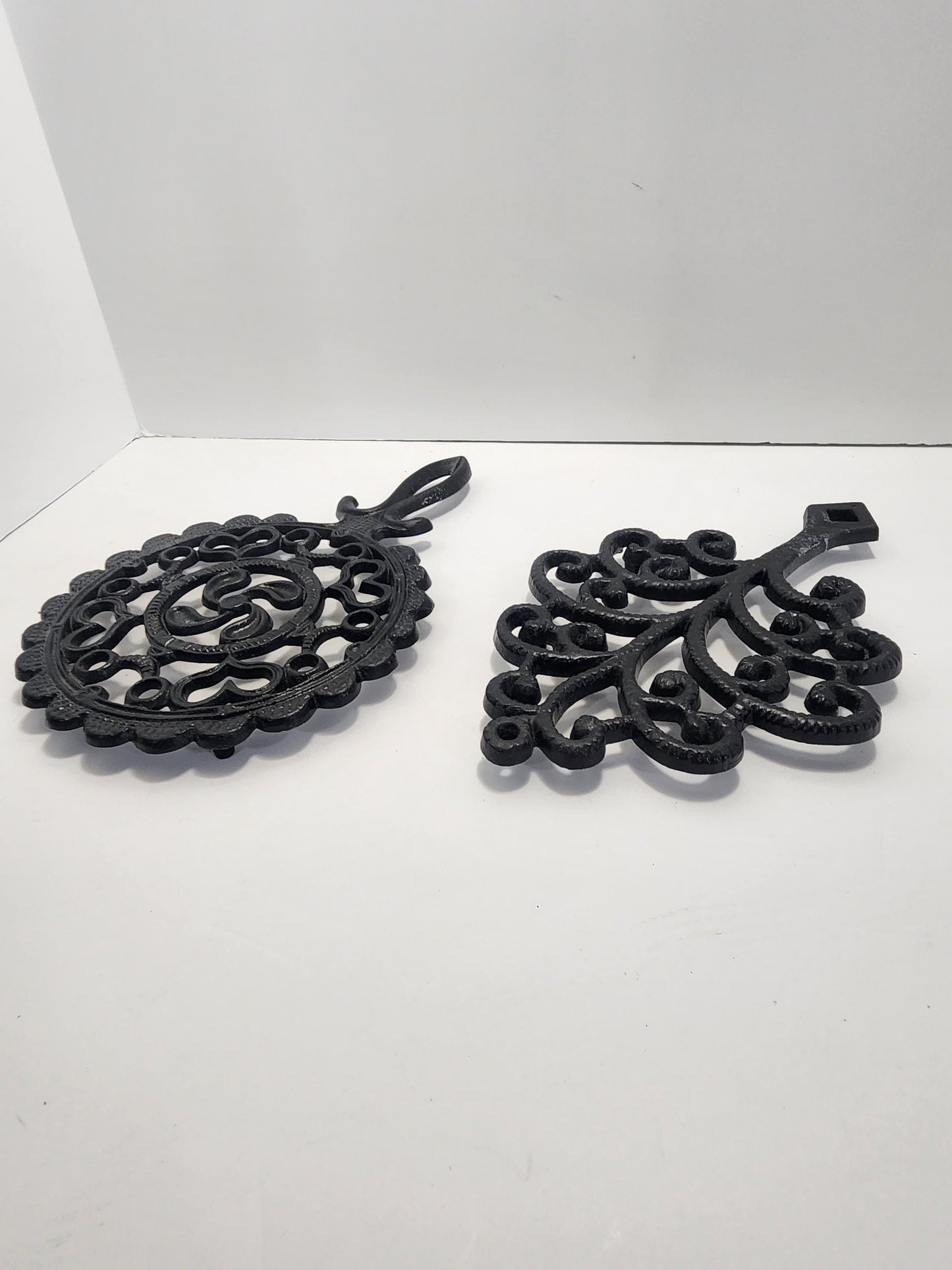 JZH Black Wrought Footed Trivets LOT Of 2 - Peacock - Tree Of Life - Trivets - JZH - Wrought - Kitchen - Cooking - Pots - Pans