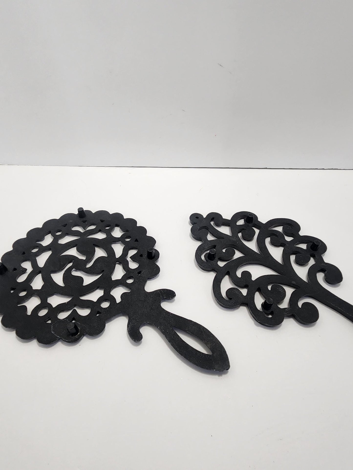 JZH Black Wrought Footed Trivets LOT Of 2 - Peacock - Tree Of Life - Trivets - JZH - Wrought - Kitchen - Cooking - Pots - Pans