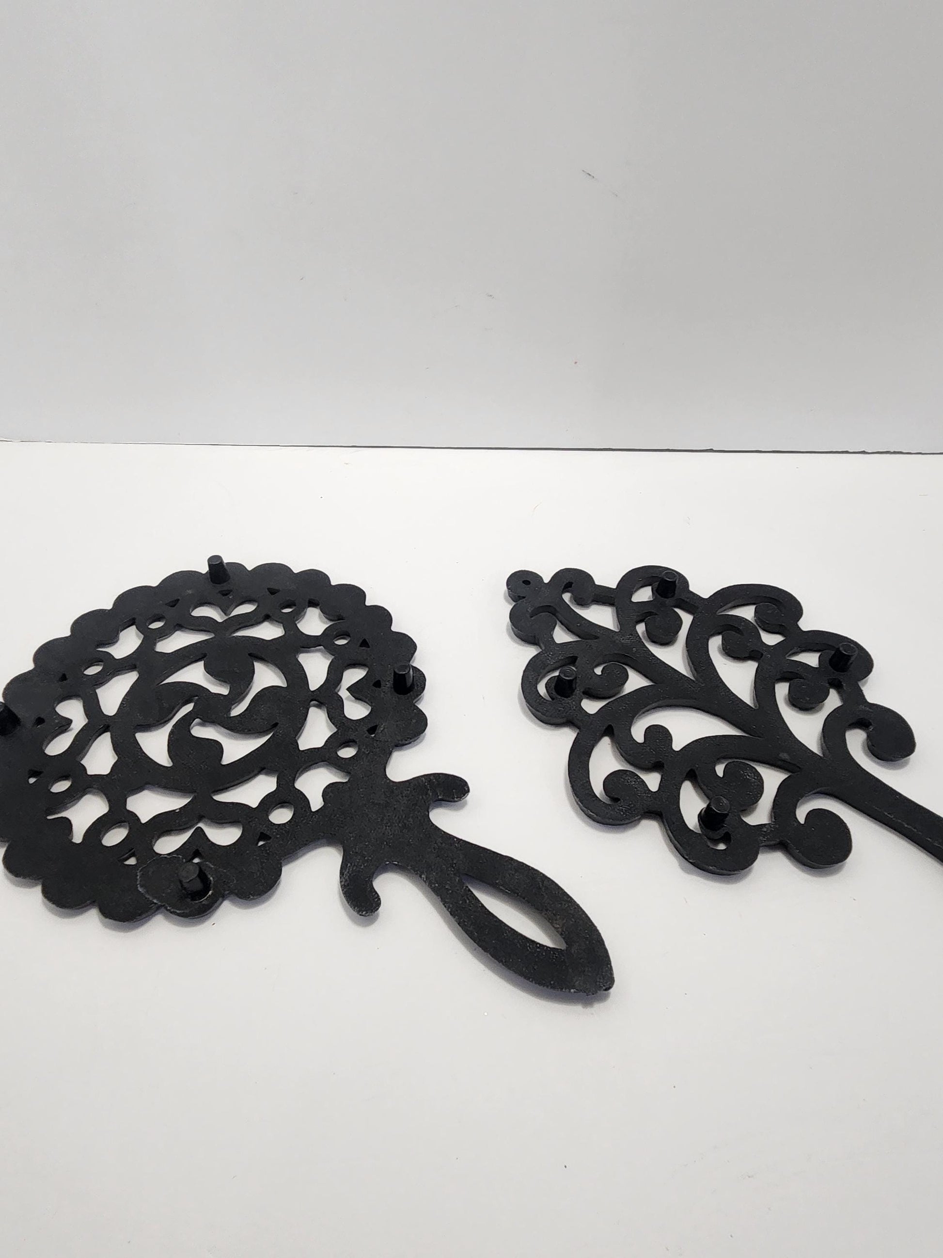JZH Black Wrought Footed Trivets LOT Of 2 - Peacock - Tree Of Life - Trivets - JZH - Wrought - Kitchen - Cooking - Pots - Pans