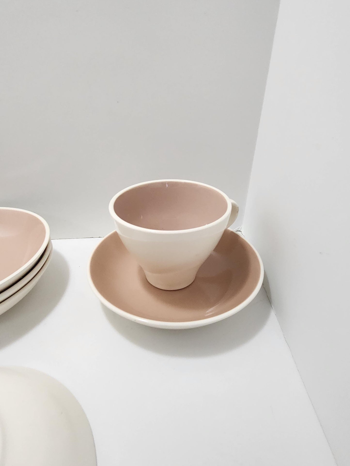 Vintage Harkerware Dinnerware With "Bamboo" Pattern - Eggshell - Kitchen - Hankerware - Vintage Dinnerware - Cups - Kitchen Set