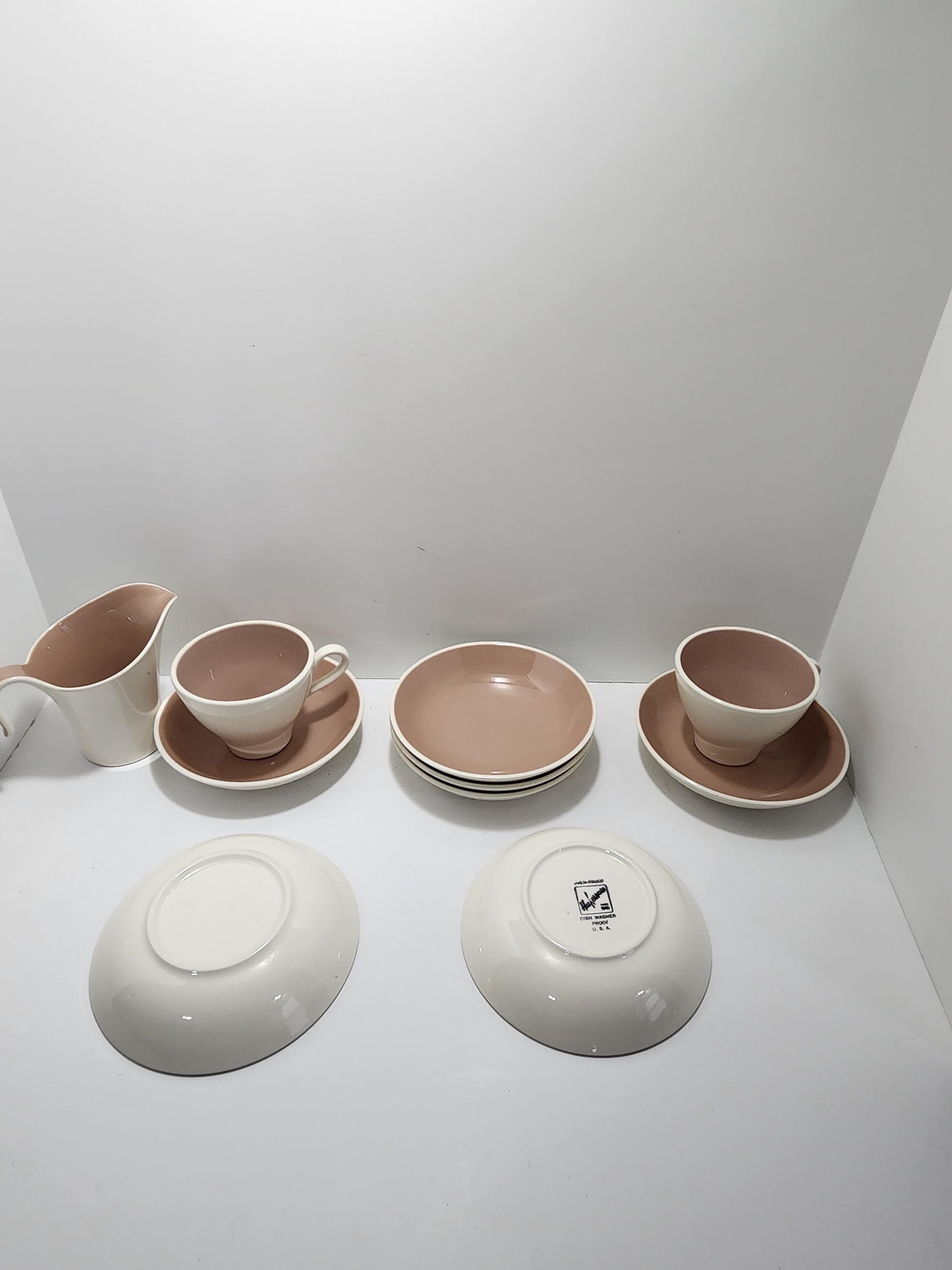 Vintage Harkerware Dinnerware With "Bamboo" Pattern - Eggshell - Kitchen - Hankerware - Vintage Dinnerware - Cups - Kitchen Set